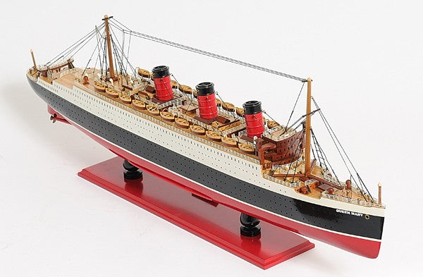 12" Black and Red Solid Wood Hand Painted RMS Queen Mary Large Model Boat-Sculptures-DECOROLALA