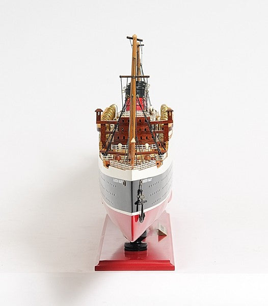 12" Black and Red Solid Wood Hand Painted RMS Queen Mary Large Model Boat-Sculptures-DECOROLALA