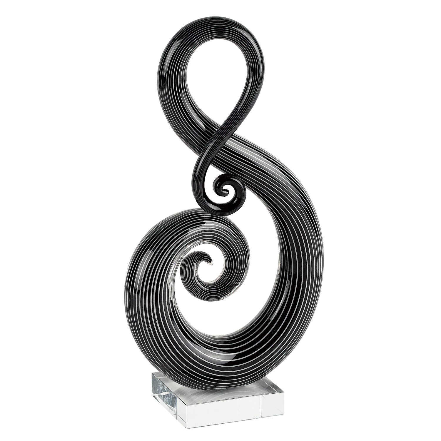 12" Black and White Murano Glass Modern Abstract Tabletop Sculpture-Sculptures-DECOROLALA