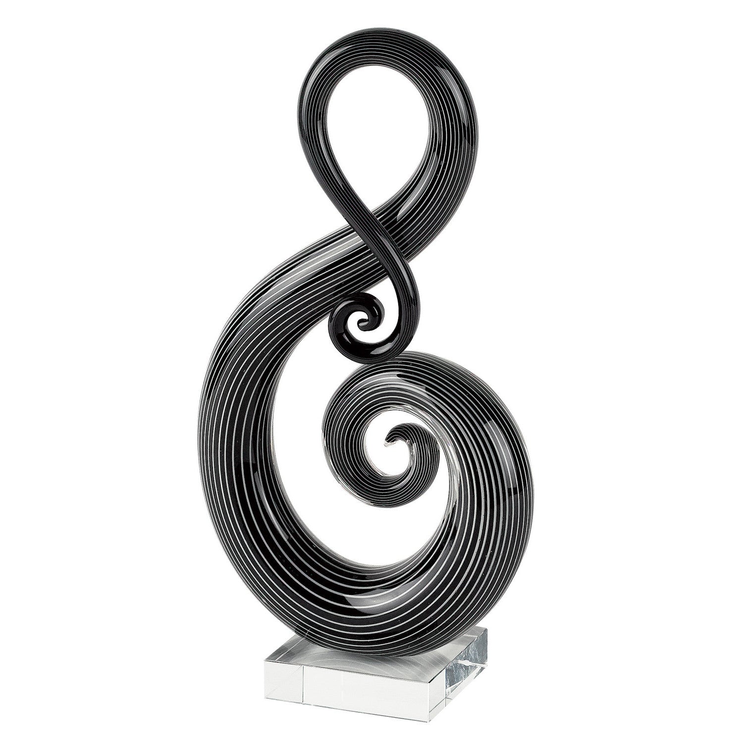 12" Black and White Murano Glass Modern Abstract Tabletop Sculpture-Sculptures-DECOROLALA