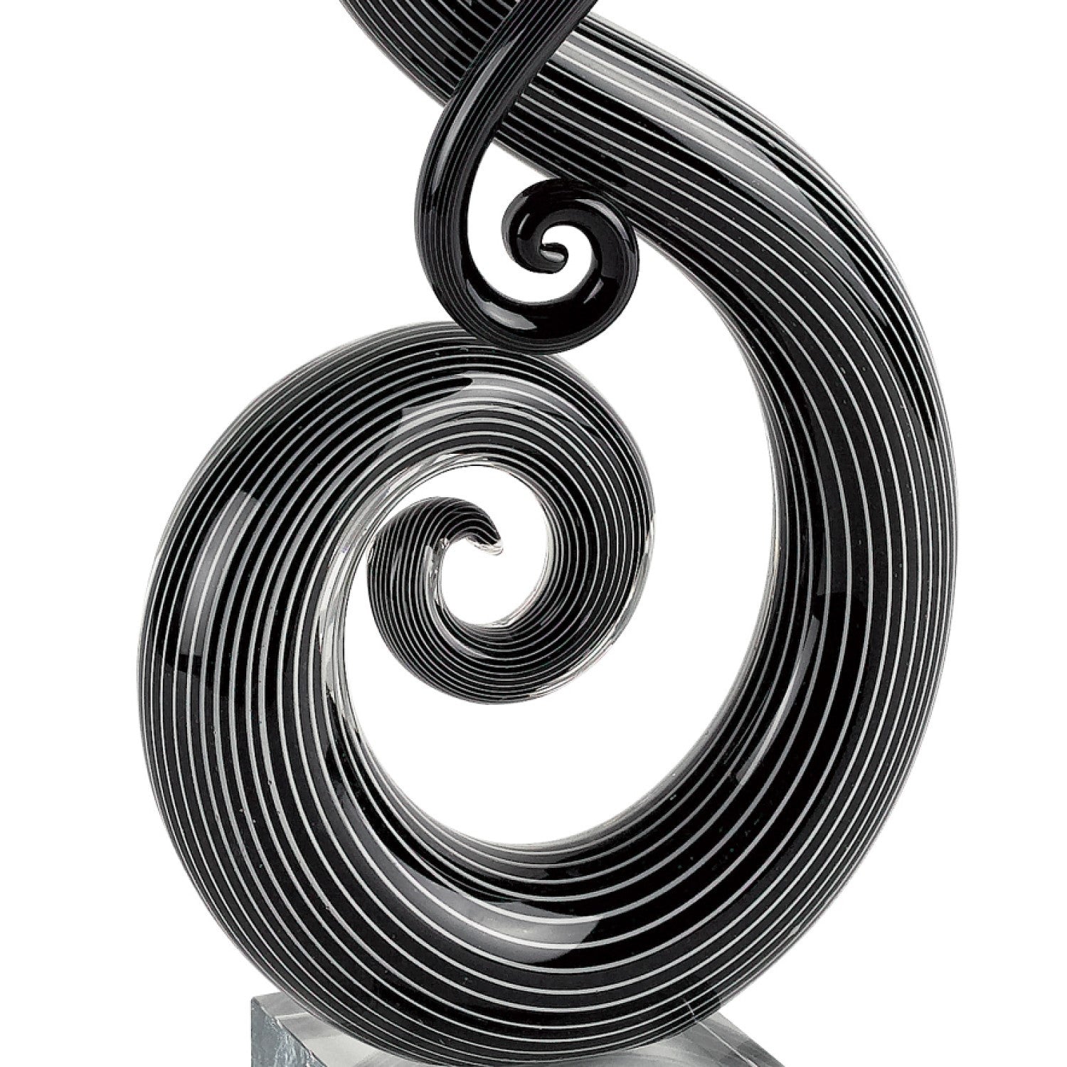12" Black and White Murano Glass Modern Abstract Tabletop Sculpture-Sculptures-DECOROLALA