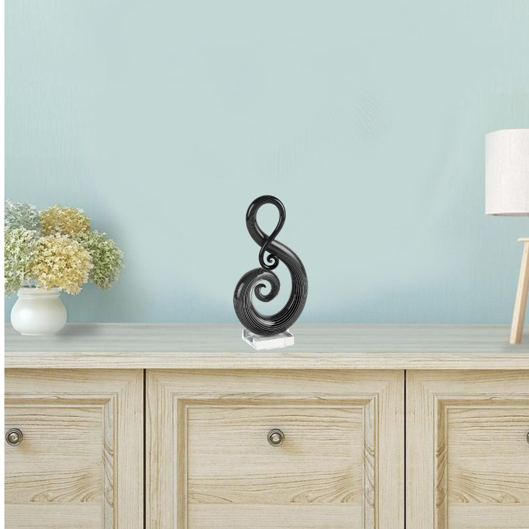 12" Black and White Murano Glass Modern Abstract Tabletop Sculpture-Sculptures-DECOROLALA