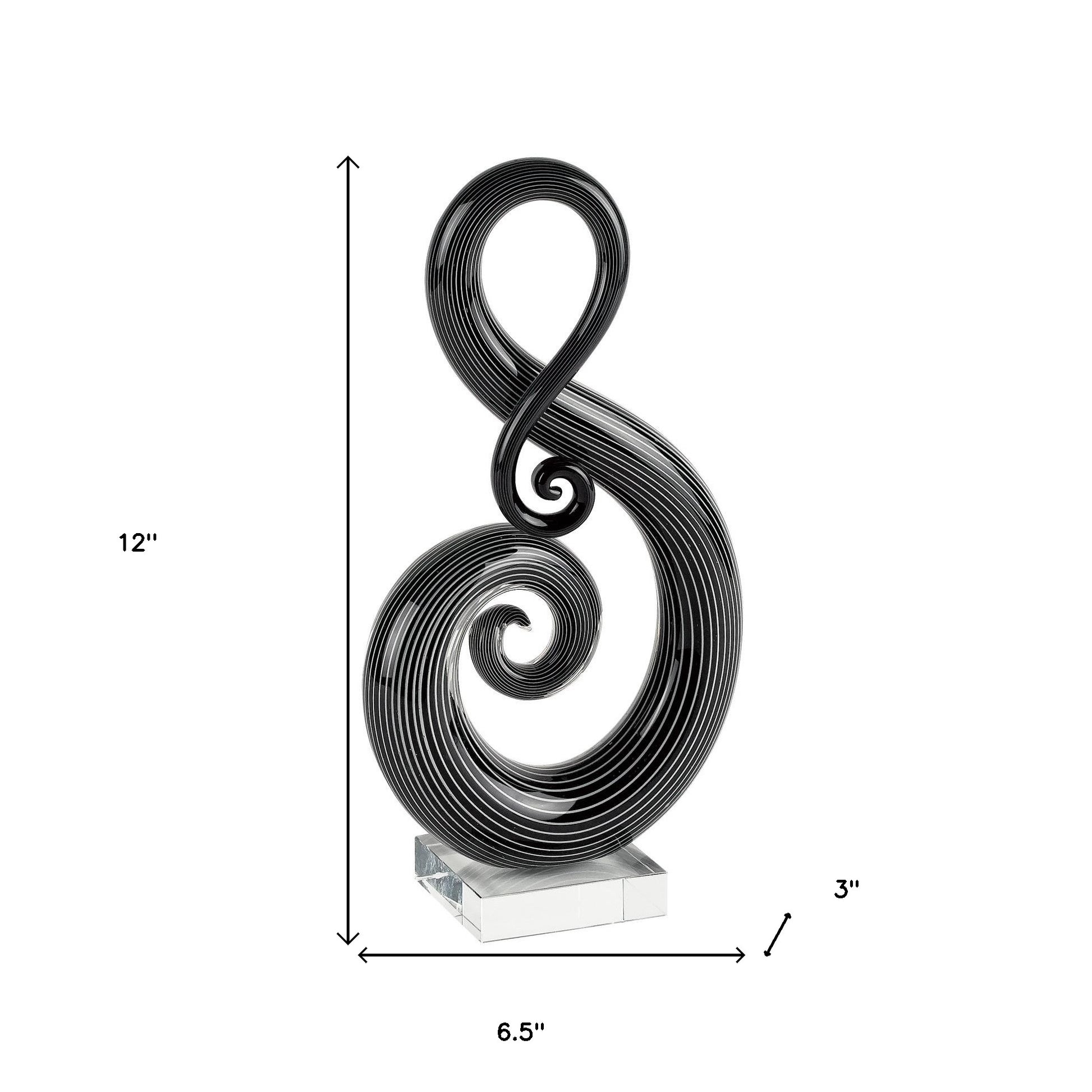 12" Black and White Murano Glass Modern Abstract Tabletop Sculpture-Sculptures-DECOROLALA