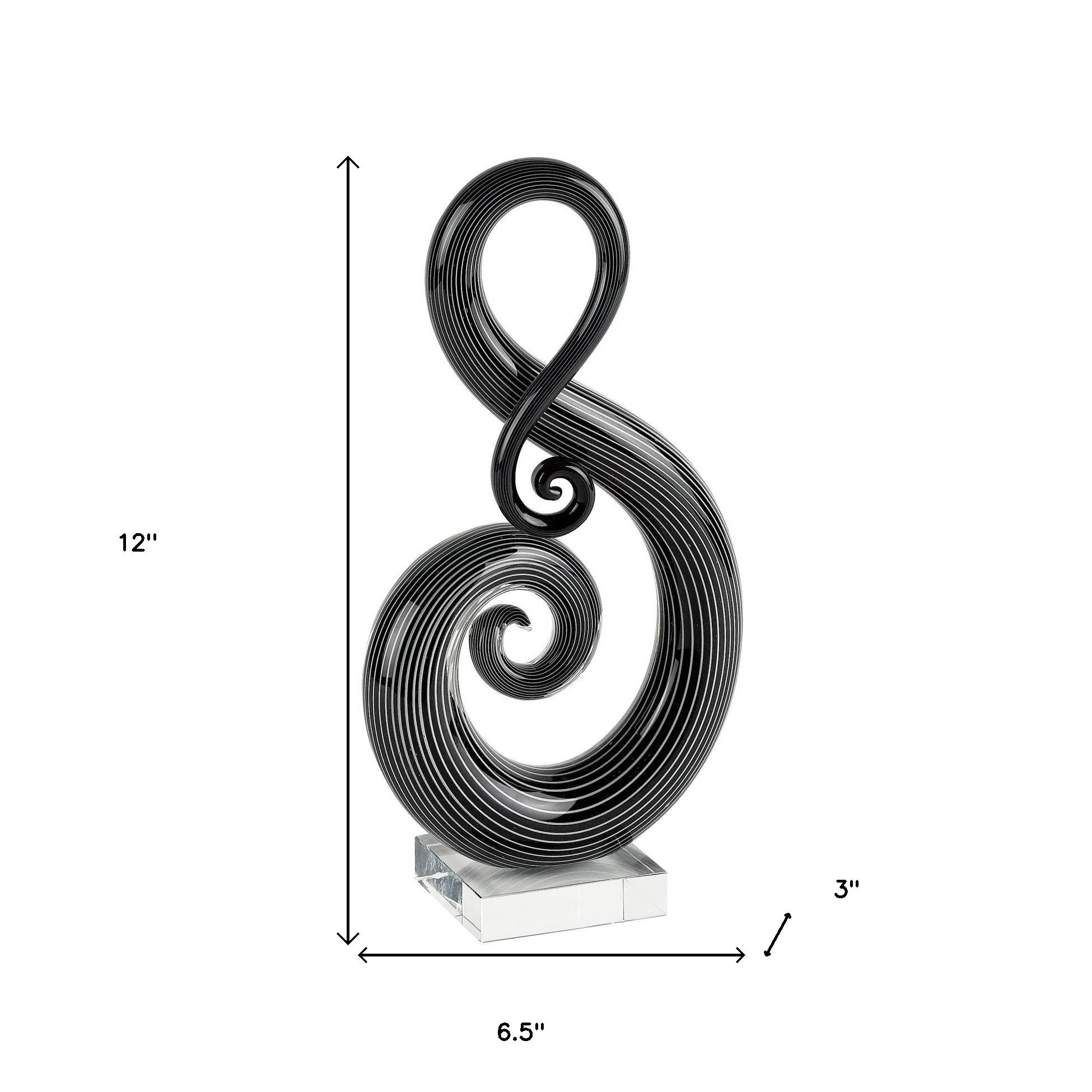 12" Black and White Murano Glass Modern Abstract Tabletop Sculpture-Sculptures-DECOROLALA