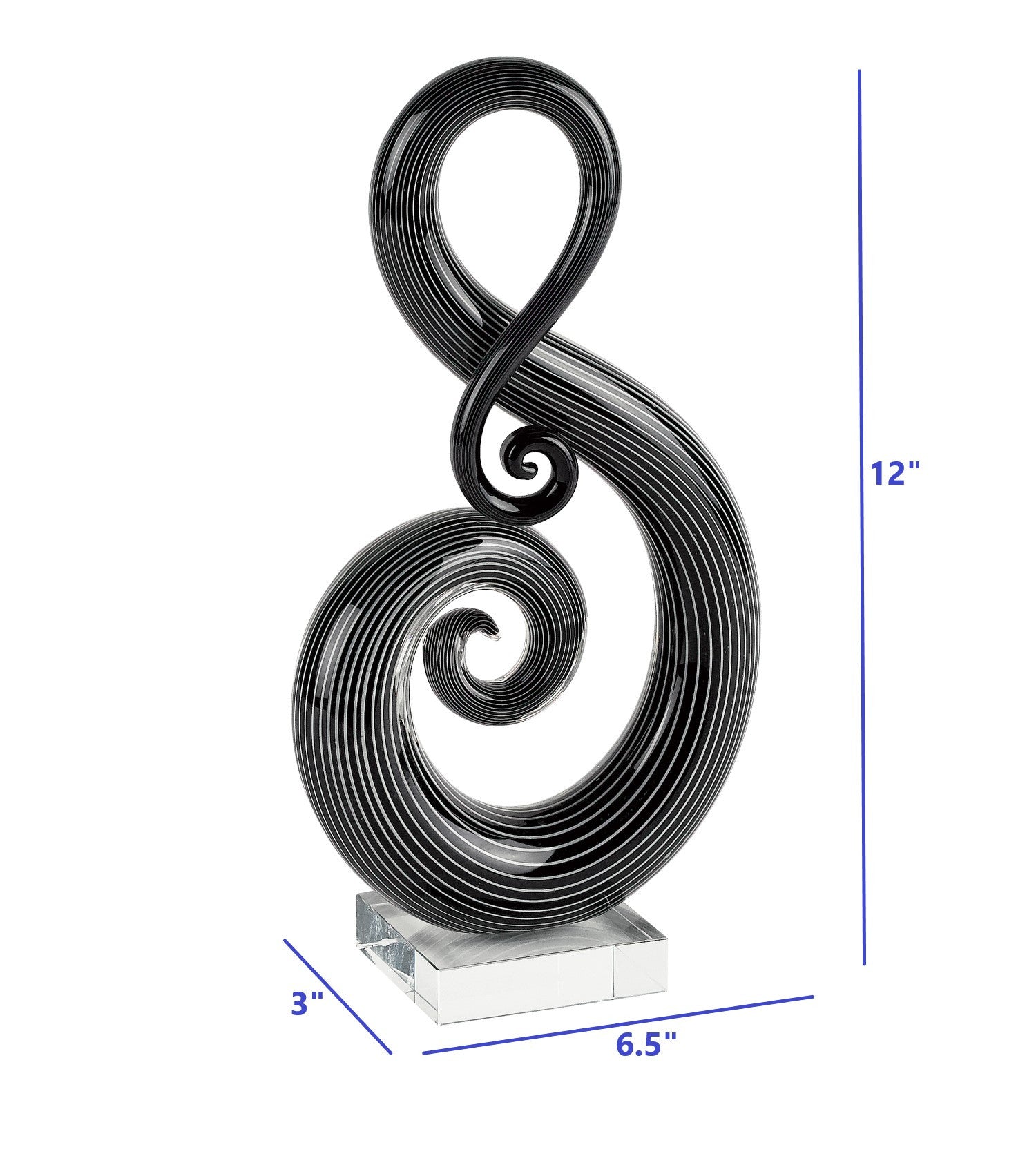 12" Black and White Murano Glass Modern Abstract Tabletop Sculpture-Sculptures-DECOROLALA