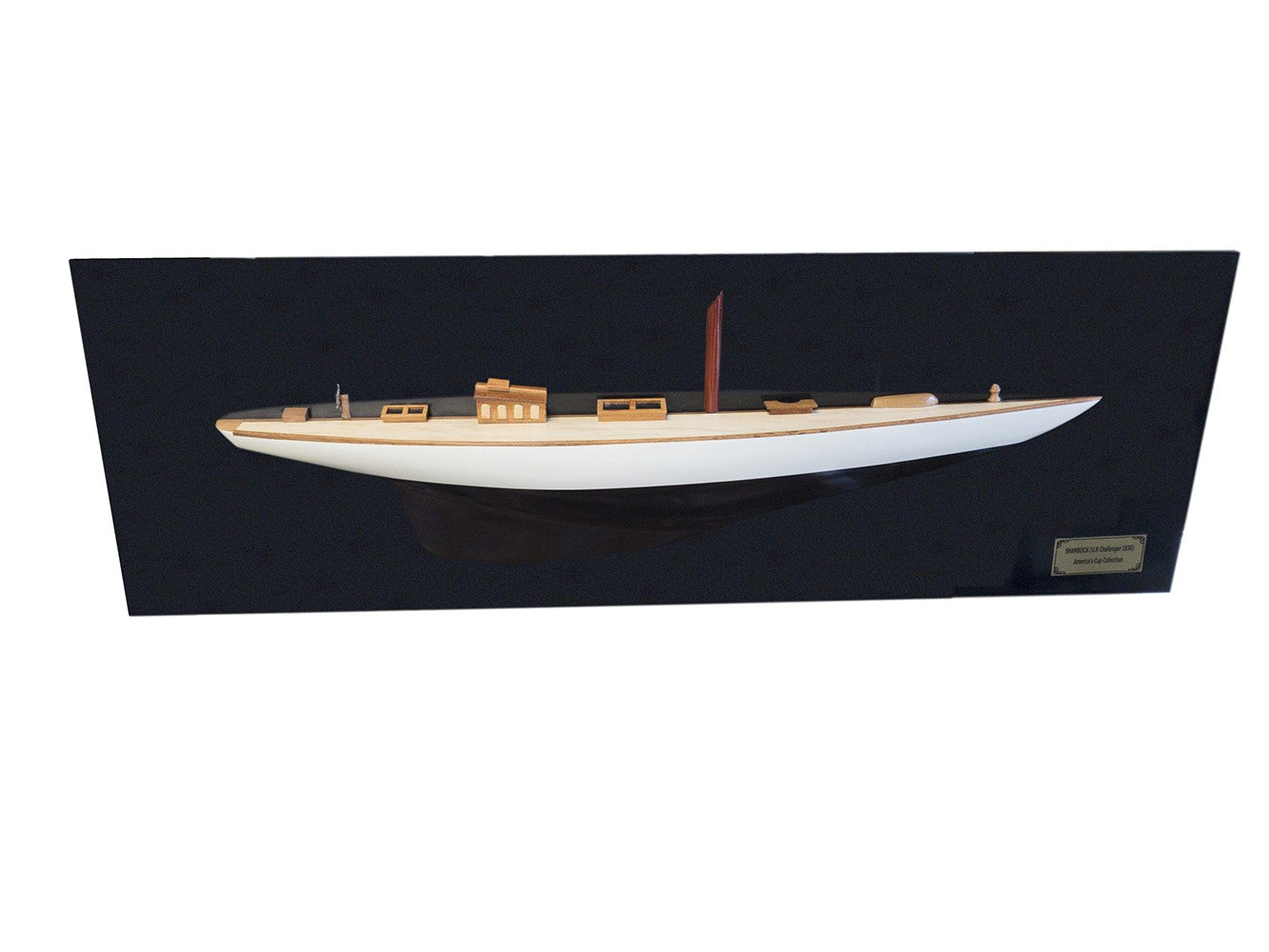 12" Black and White Solid Wood Hand Painted Shamrock V Yacht Half-Hull Model Boat-Sculptures-DECOROLALA