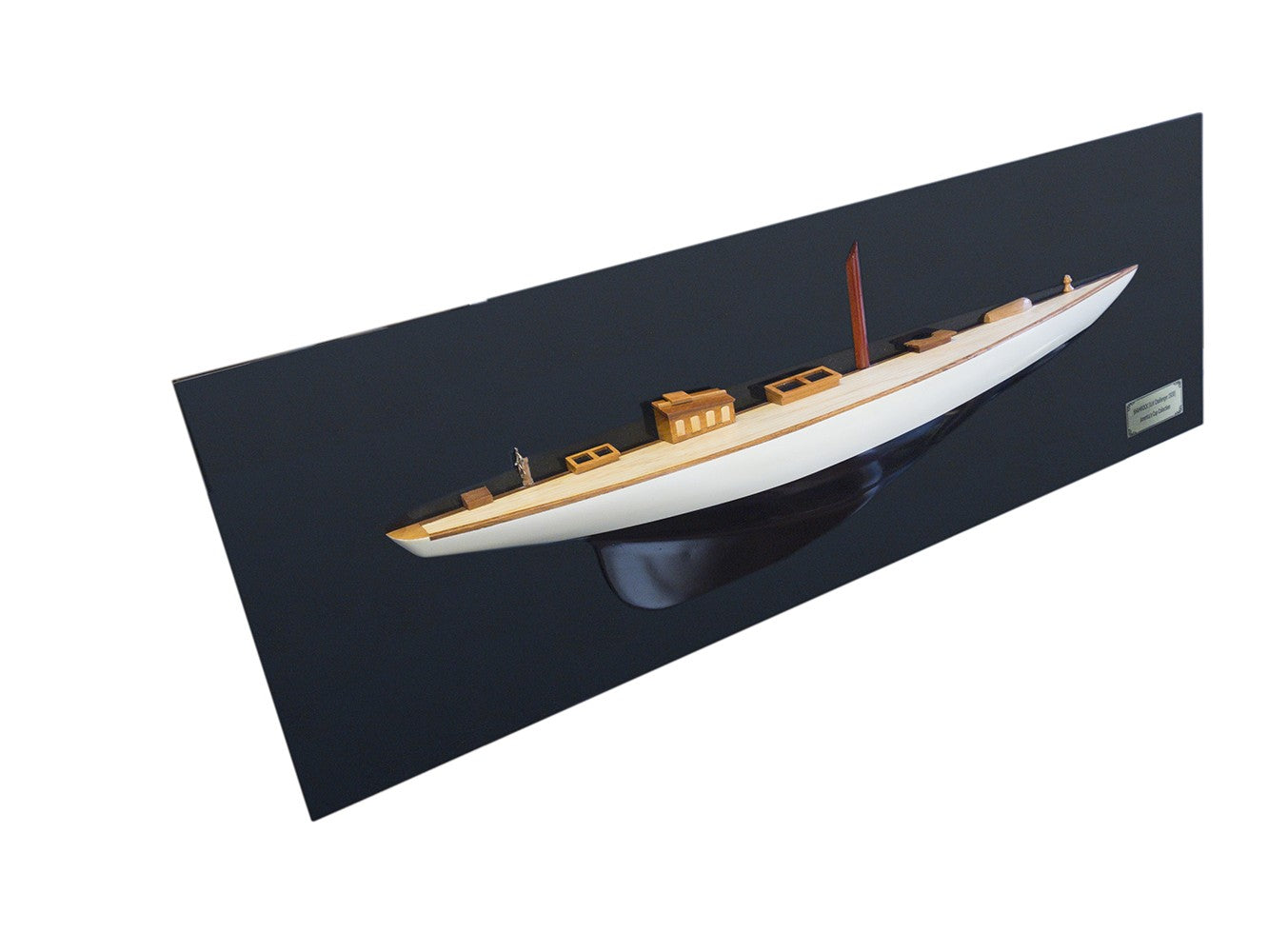 12" Black and White Solid Wood Hand Painted Shamrock V Yacht Half-Hull Model Boat-Sculptures-DECOROLALA