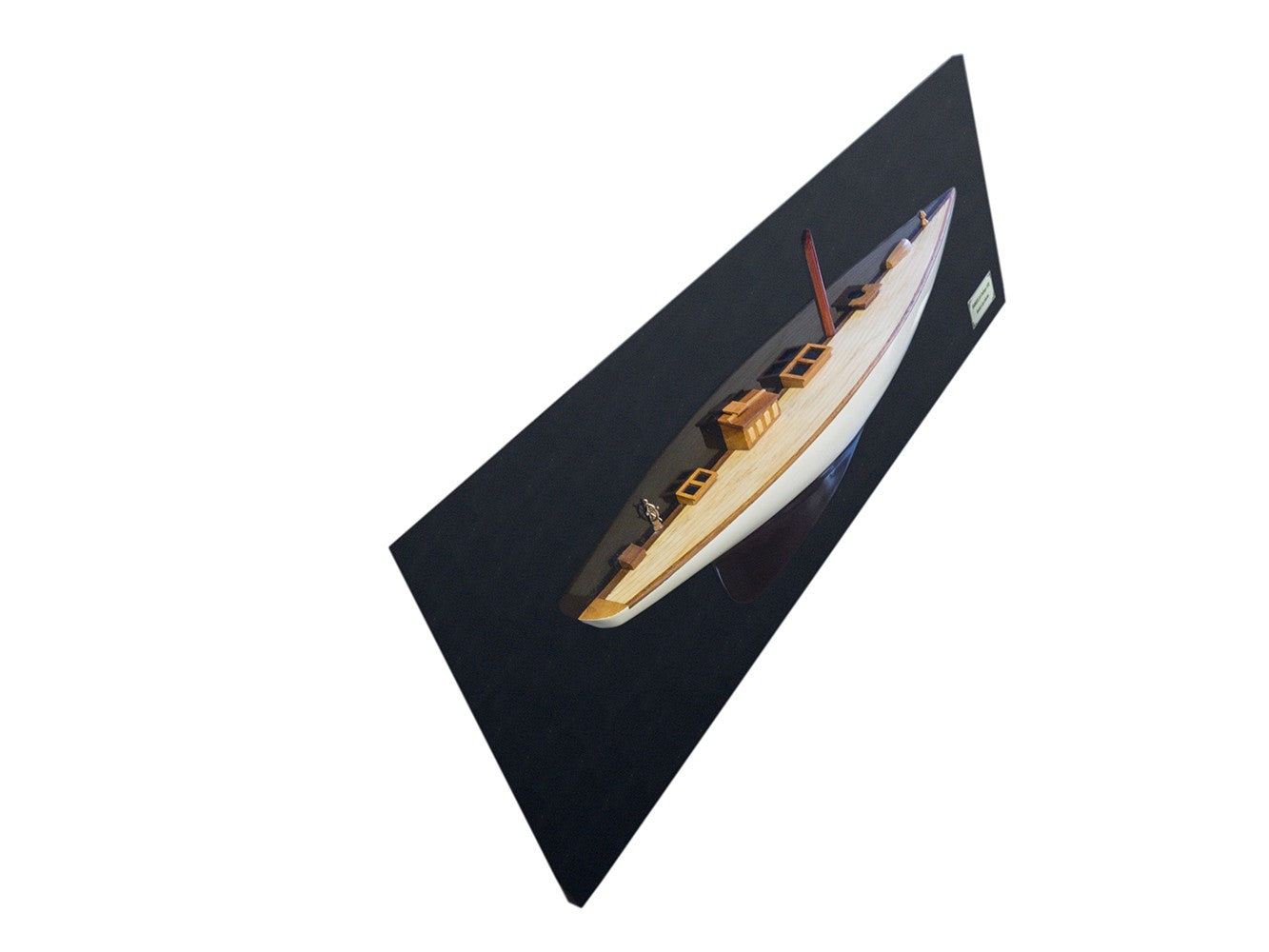 12" Black and White Solid Wood Hand Painted Shamrock V Yacht Half-Hull Model Boat-Sculptures-DECOROLALA