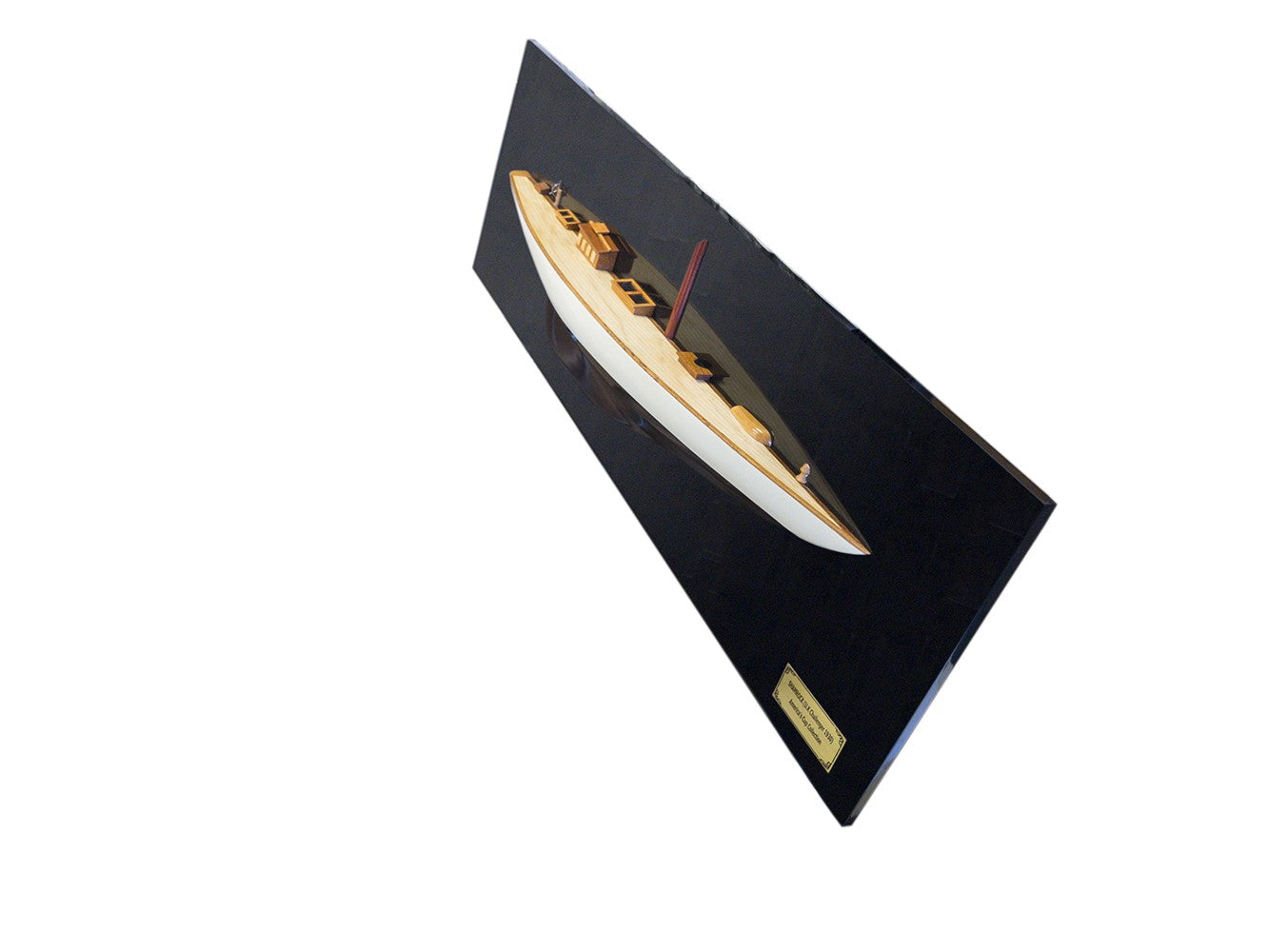 12" Black and White Solid Wood Hand Painted Shamrock V Yacht Half-Hull Model Boat-Sculptures-DECOROLALA