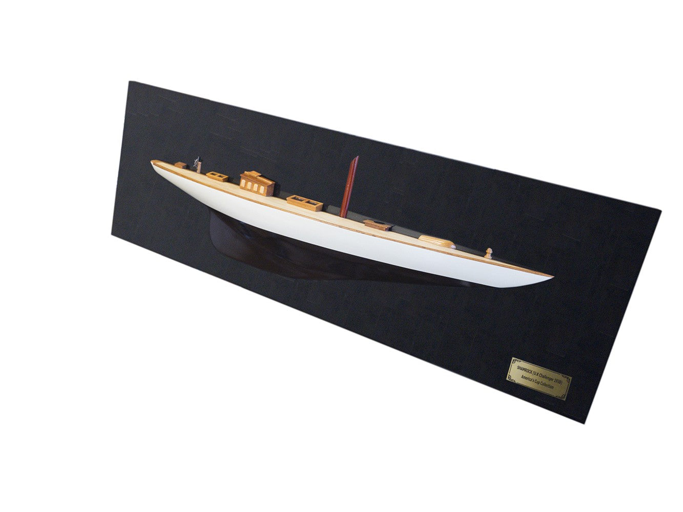 12" Black and White Solid Wood Hand Painted Shamrock V Yacht Half-Hull Model Boat-Sculptures-DECOROLALA