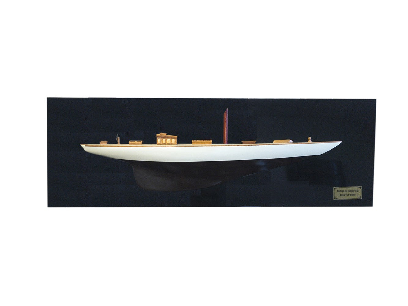 12" Black and White Solid Wood Hand Painted Shamrock V Yacht Half-Hull Model Boat-Sculptures-DECOROLALA