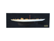 12" Black and White Solid Wood Hand Painted Shamrock V Yacht Half-Hull Model Boat-Sculptures-DECOROLALA