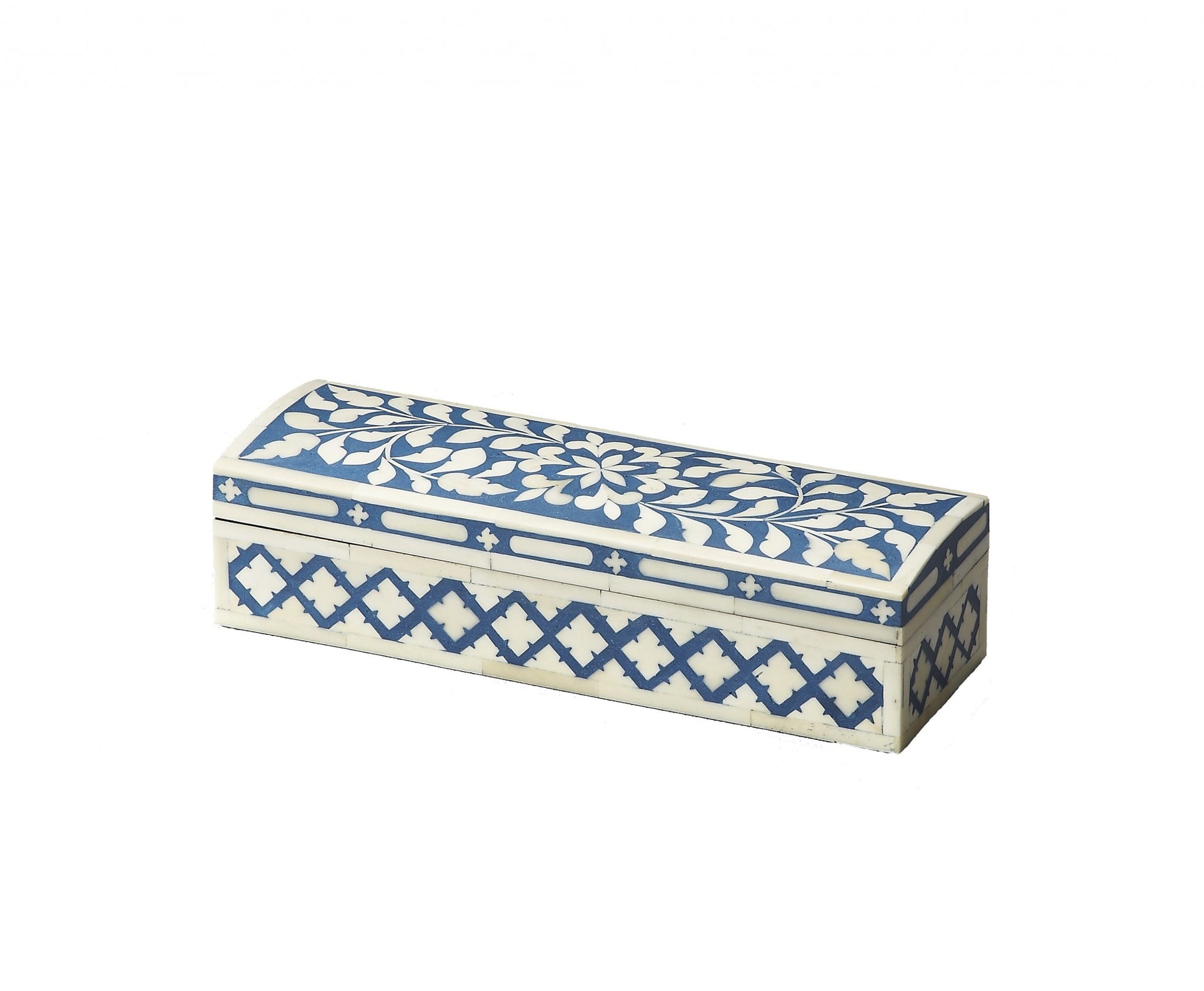12" Blue And White Bone Inlay Box With Lid-Organizers-DECOROLALA