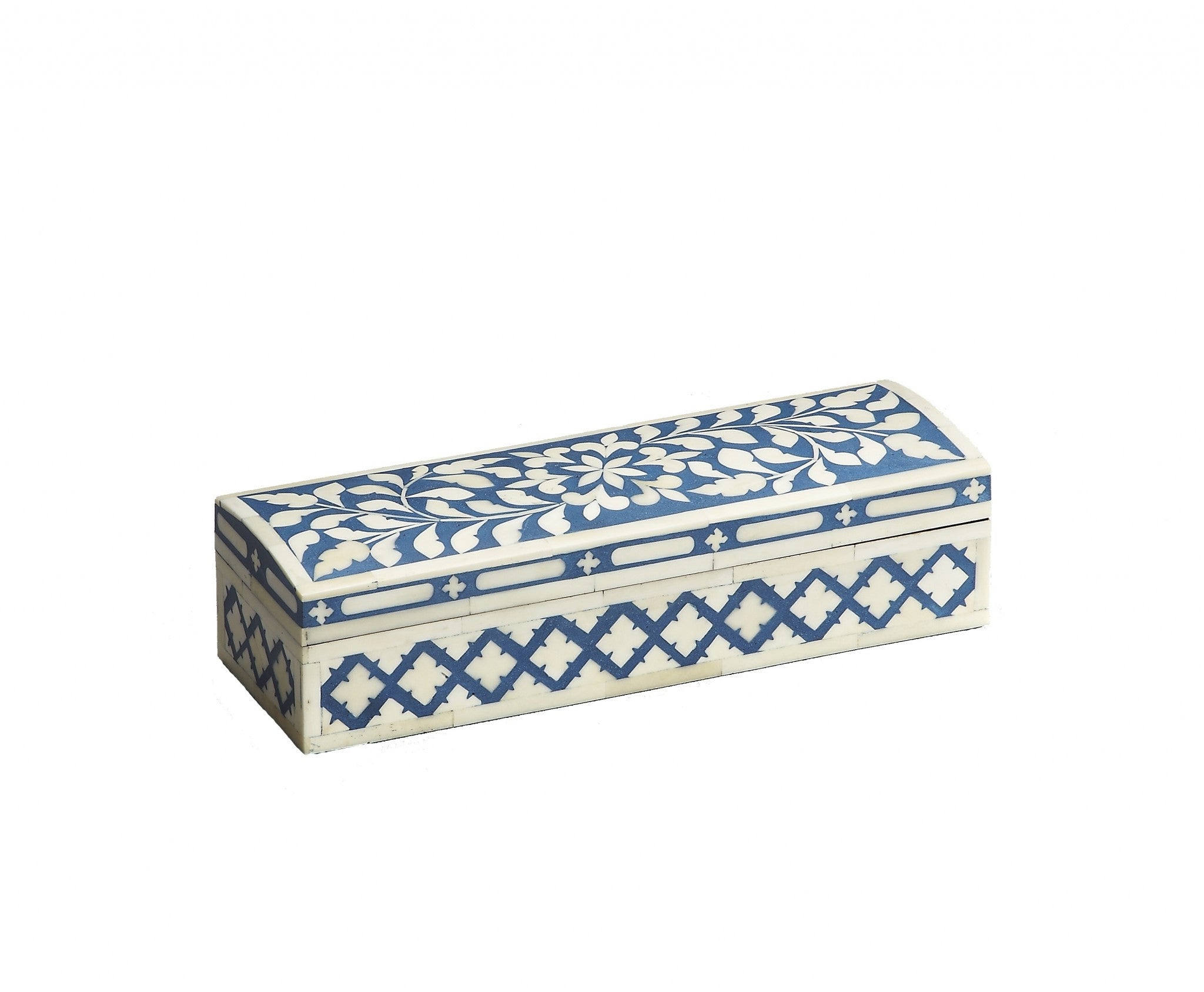 12" Blue And White Bone Inlay Box With Lid-Organizers-DECOROLALA