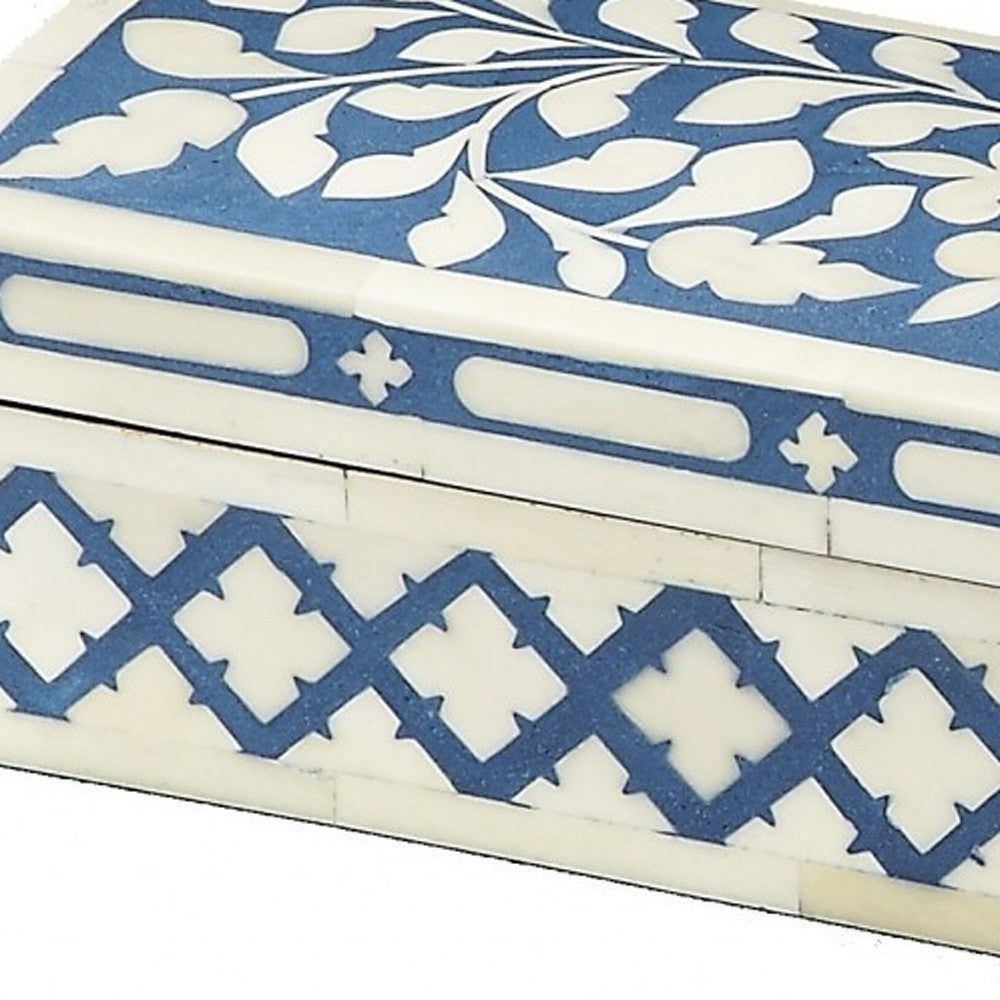 12" Blue And White Bone Inlay Box With Lid-Organizers-DECOROLALA