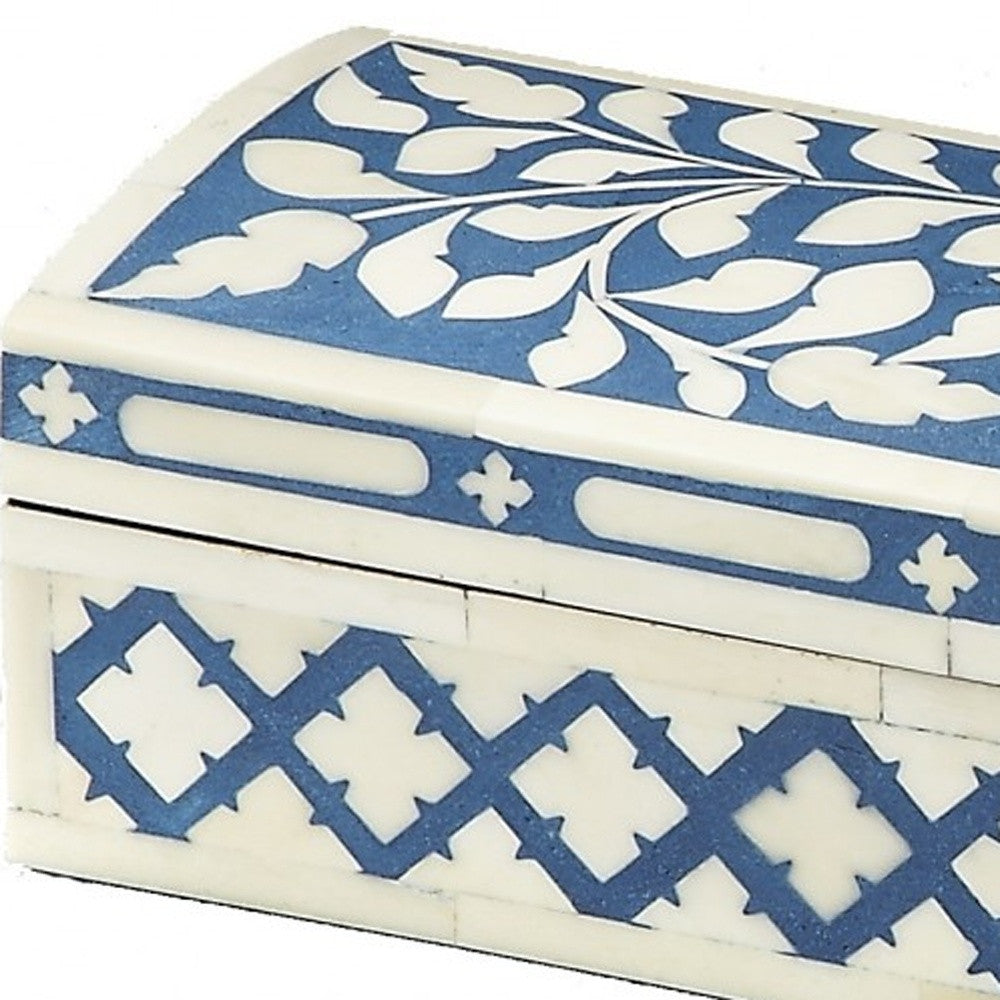 12" Blue And White Bone Inlay Box With Lid-Organizers-DECOROLALA