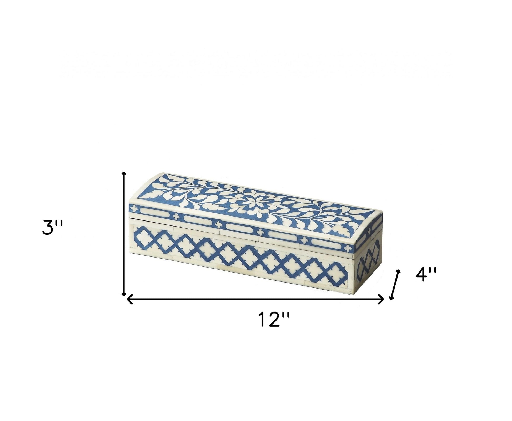 12" Blue And White Bone Inlay Box With Lid-Organizers-DECOROLALA