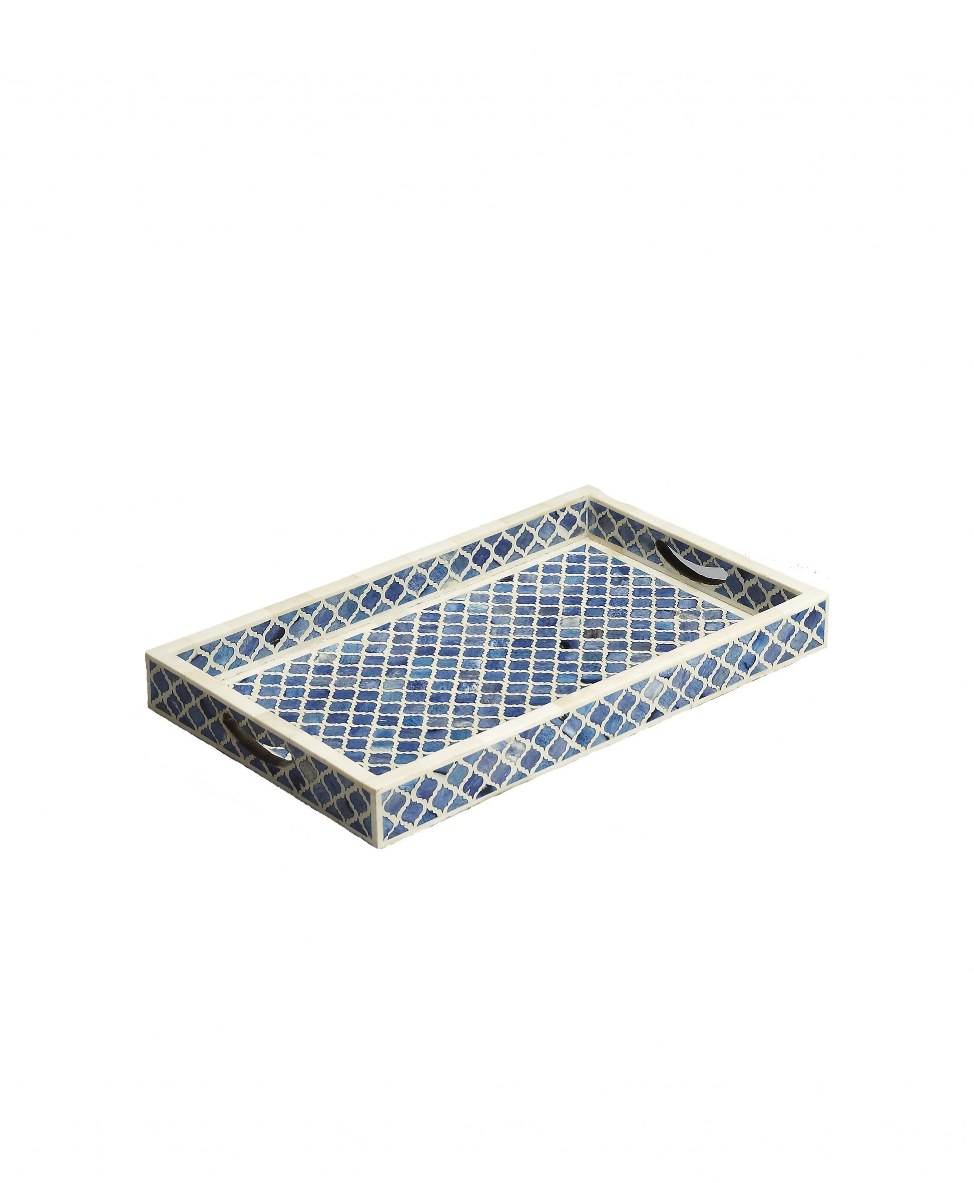 12" Blue Wood Geometric Serving Tray-Trays-DECOROLALA