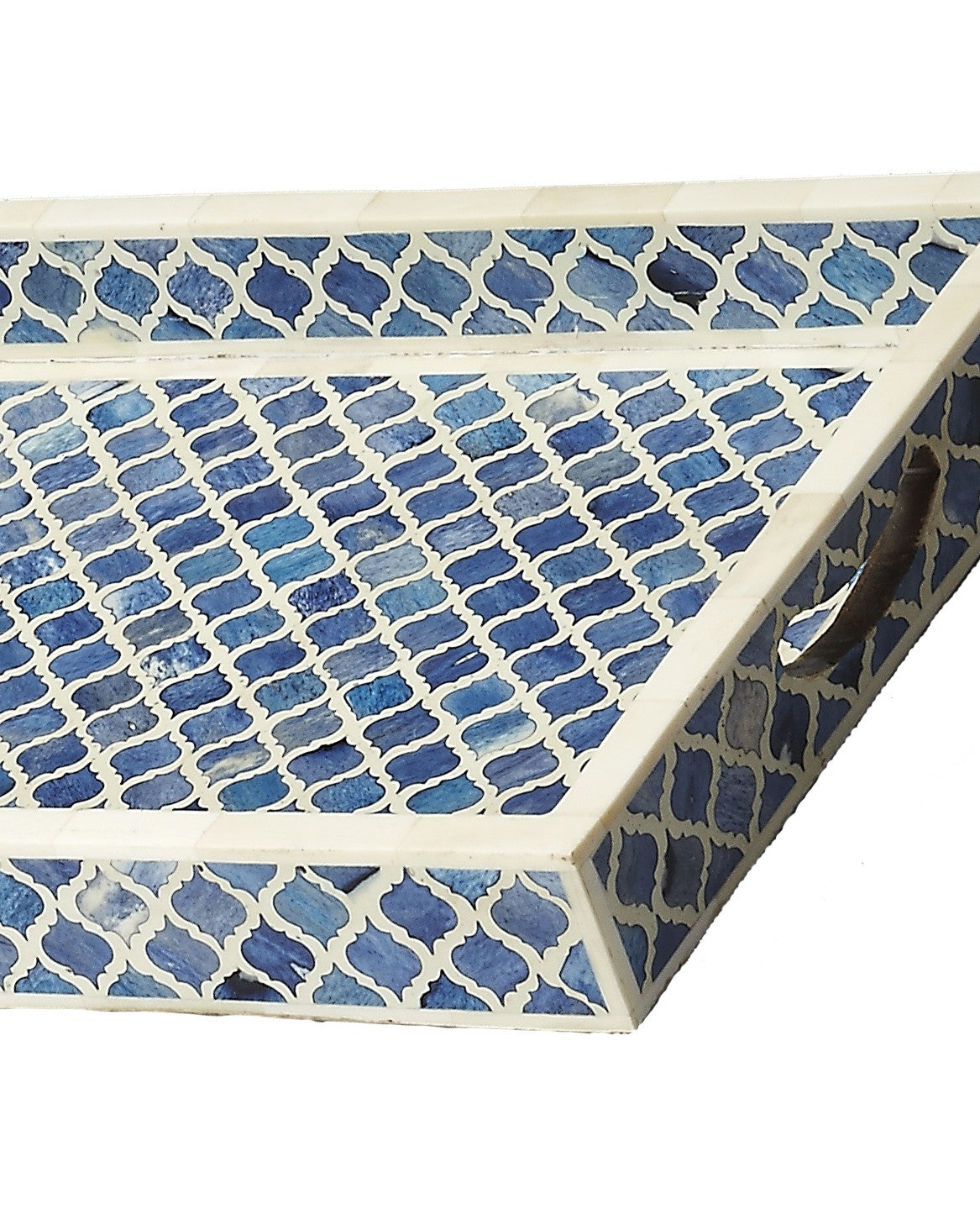 12" Blue Wood Geometric Serving Tray-Trays-DECOROLALA