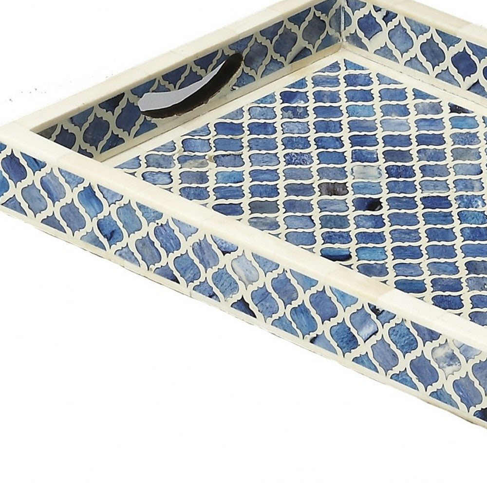 12" Blue Wood Geometric Serving Tray-Trays-DECOROLALA