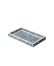 12" Blue Wood Geometric Serving Tray-Trays-DECOROLALA
