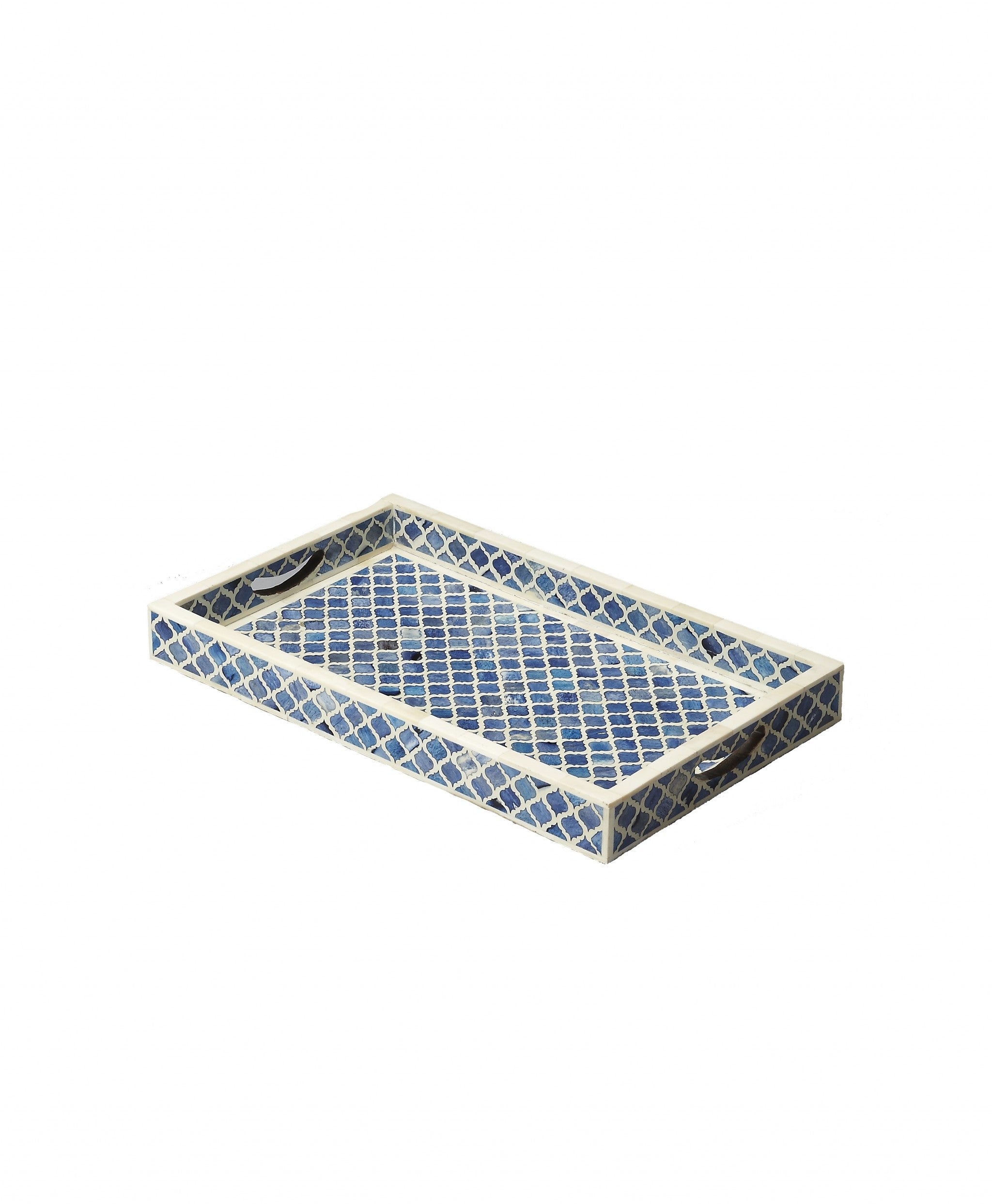 12" Blue Wood Geometric Serving Tray-Trays-DECOROLALA