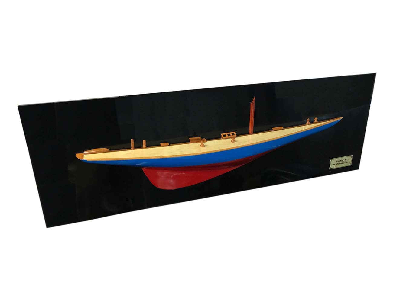 12" Blue and Red Solid Wood Hand Painted Rainbow Half-Hull Model Boat-Sculptures-DECOROLALA