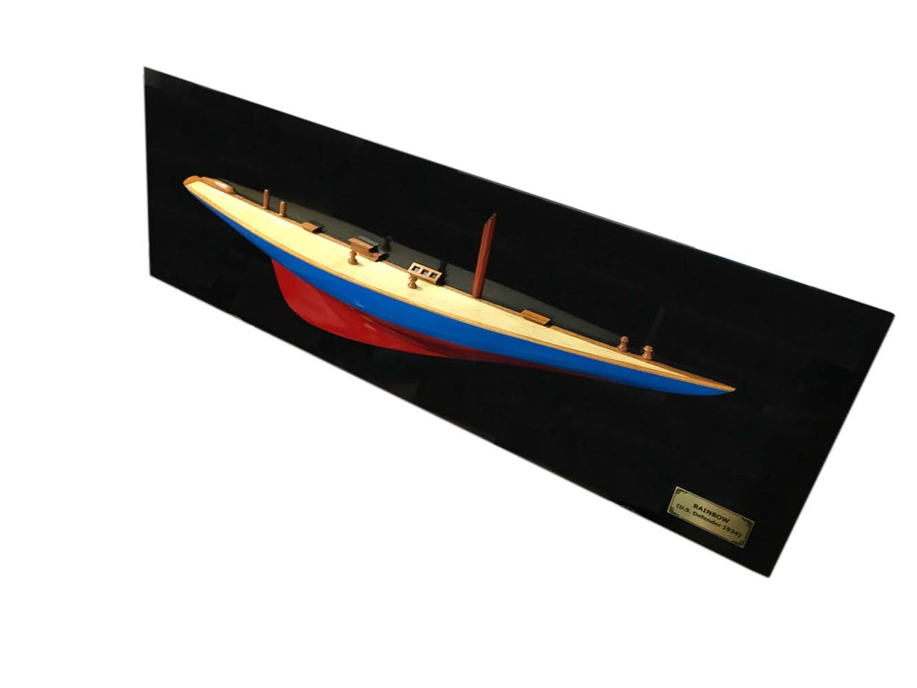 12" Blue and Red Solid Wood Hand Painted Rainbow Half-Hull Model Boat-Sculptures-DECOROLALA