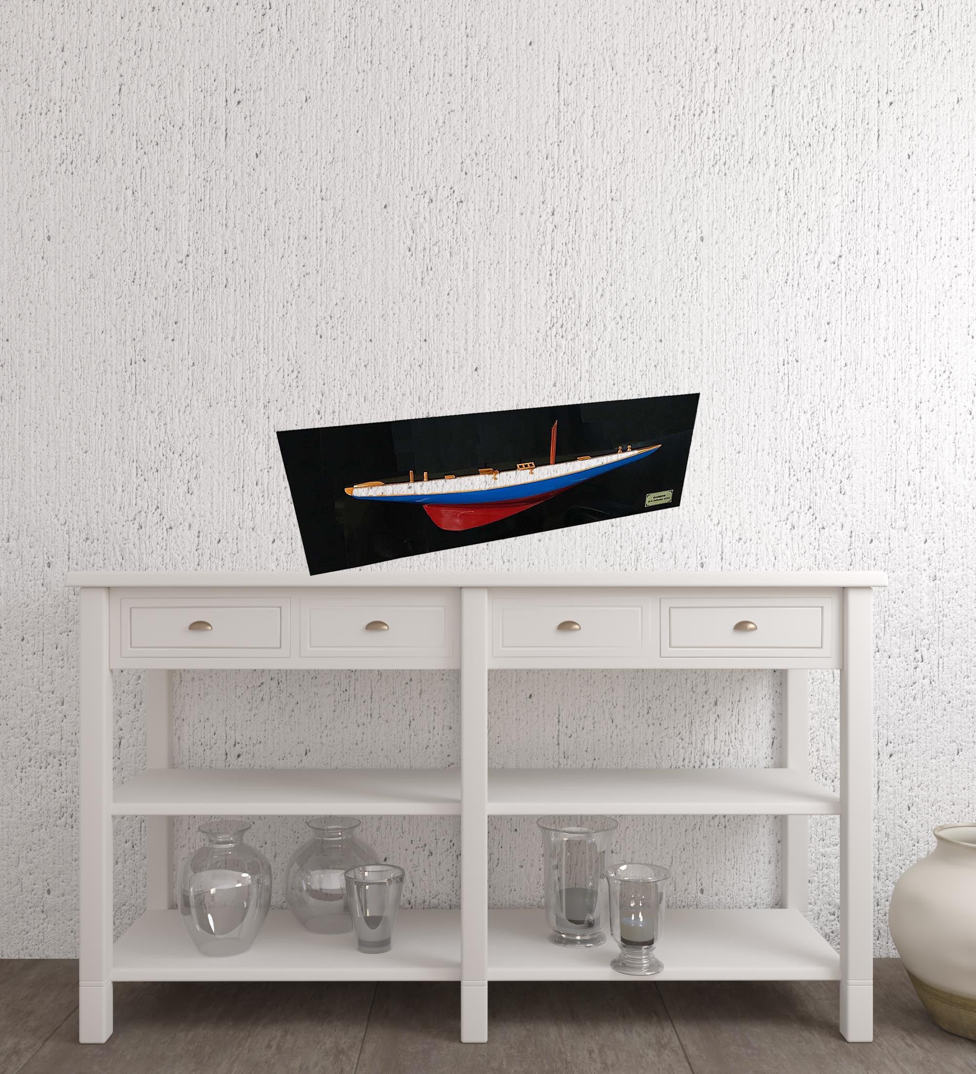 12" Blue and Red Solid Wood Hand Painted Rainbow Half-Hull Model Boat-Sculptures-DECOROLALA