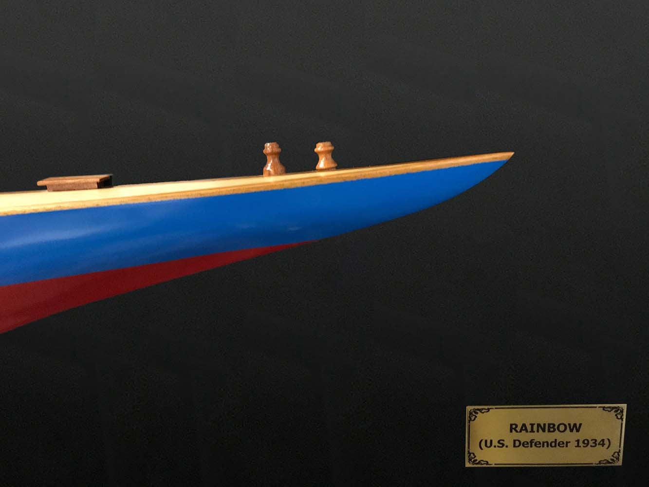 12" Blue and Red Solid Wood Hand Painted Rainbow Half-Hull Model Boat-Sculptures-DECOROLALA