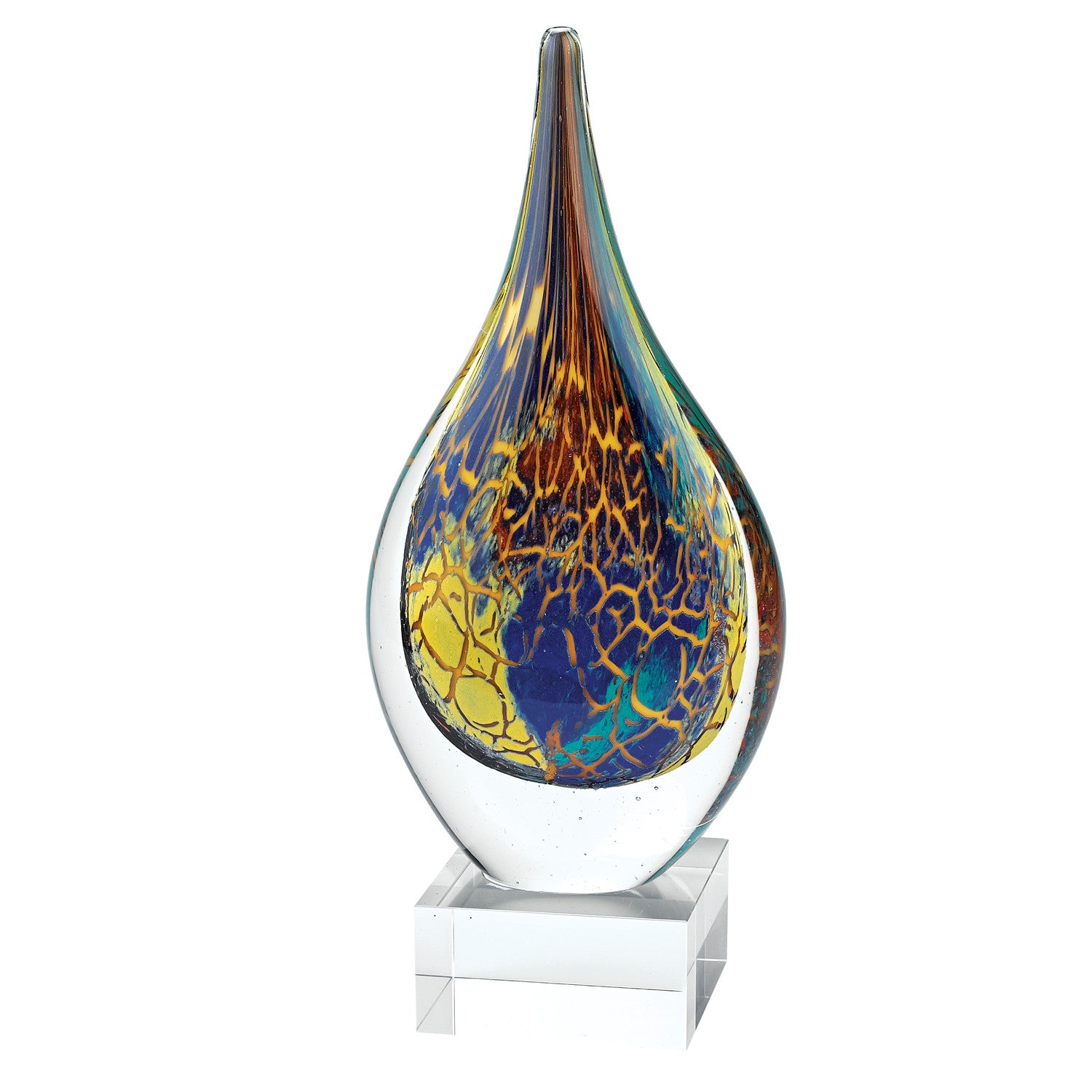 12" Blue and Yellow Murano Glass Modern Abstract Tabletop Sculpture-Sculptures-DECOROLALA