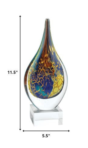 12" Blue and Yellow Murano Glass Modern Abstract Tabletop Sculpture-Sculptures-DECOROLALA