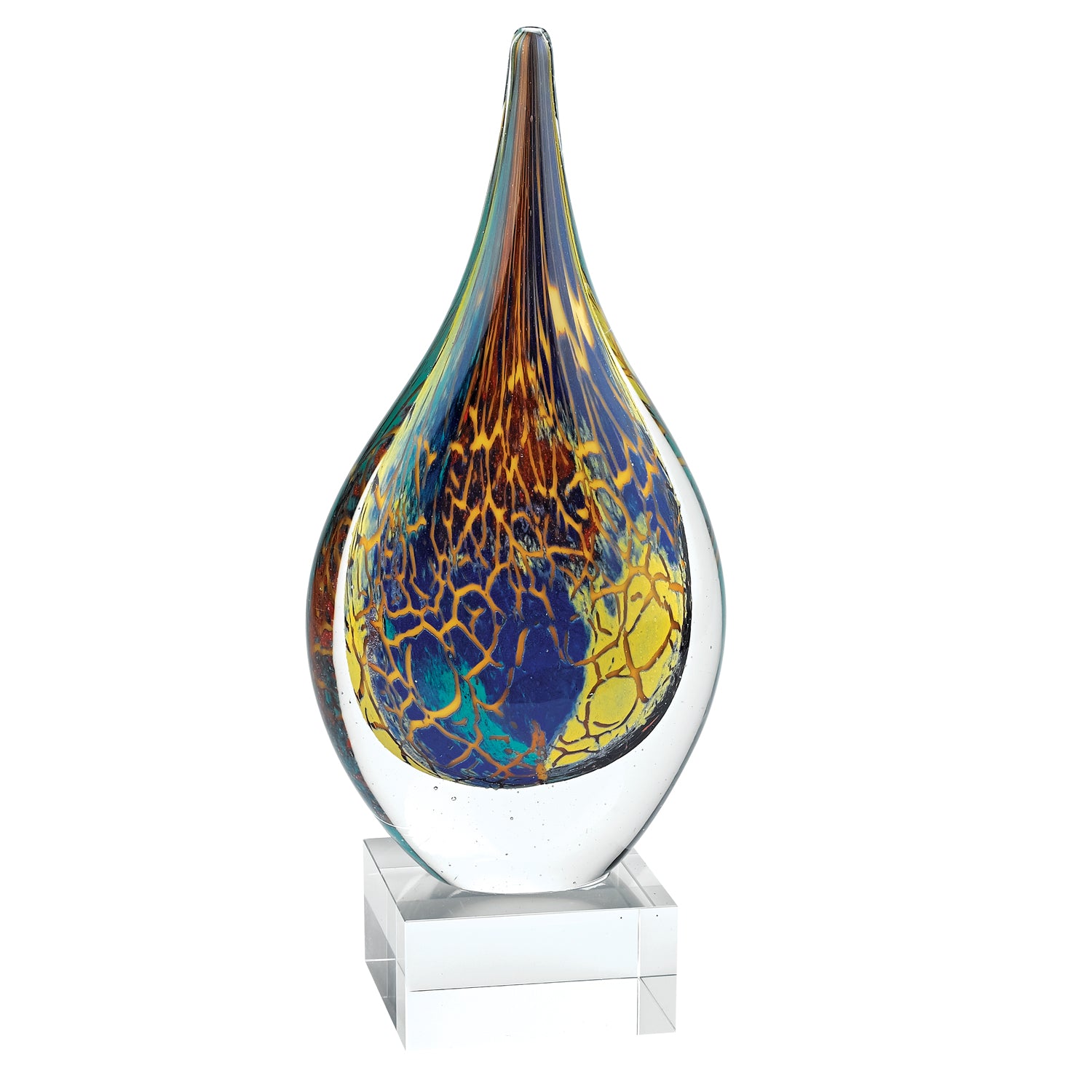 12" Blue and Yellow Murano Glass Modern Abstract Tabletop Sculpture-Sculptures-DECOROLALA