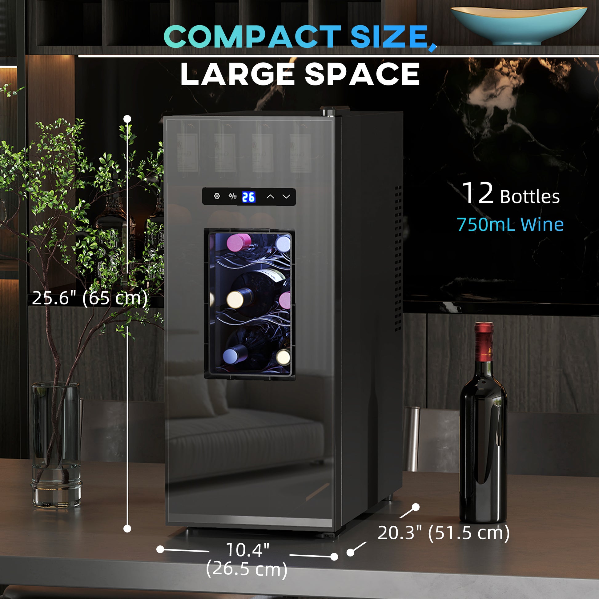 12 Bottle Wine Fridge - Under Counter Cooler Black-DECOROLALA