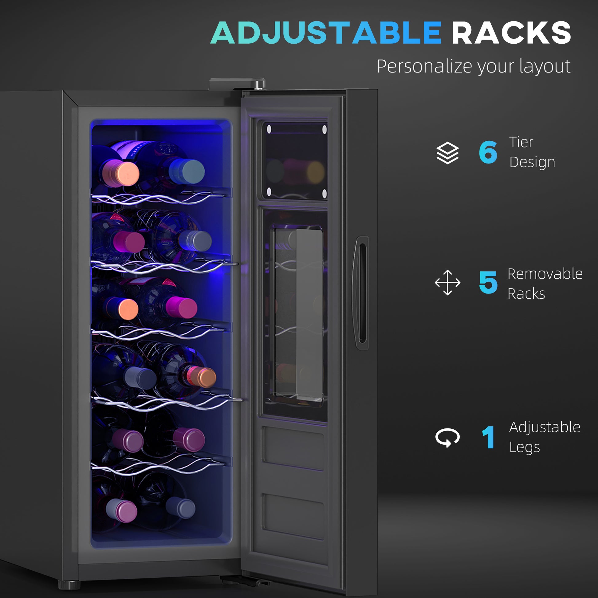 12 Bottle Wine Fridge - Under Counter Cooler Black-DECOROLALA