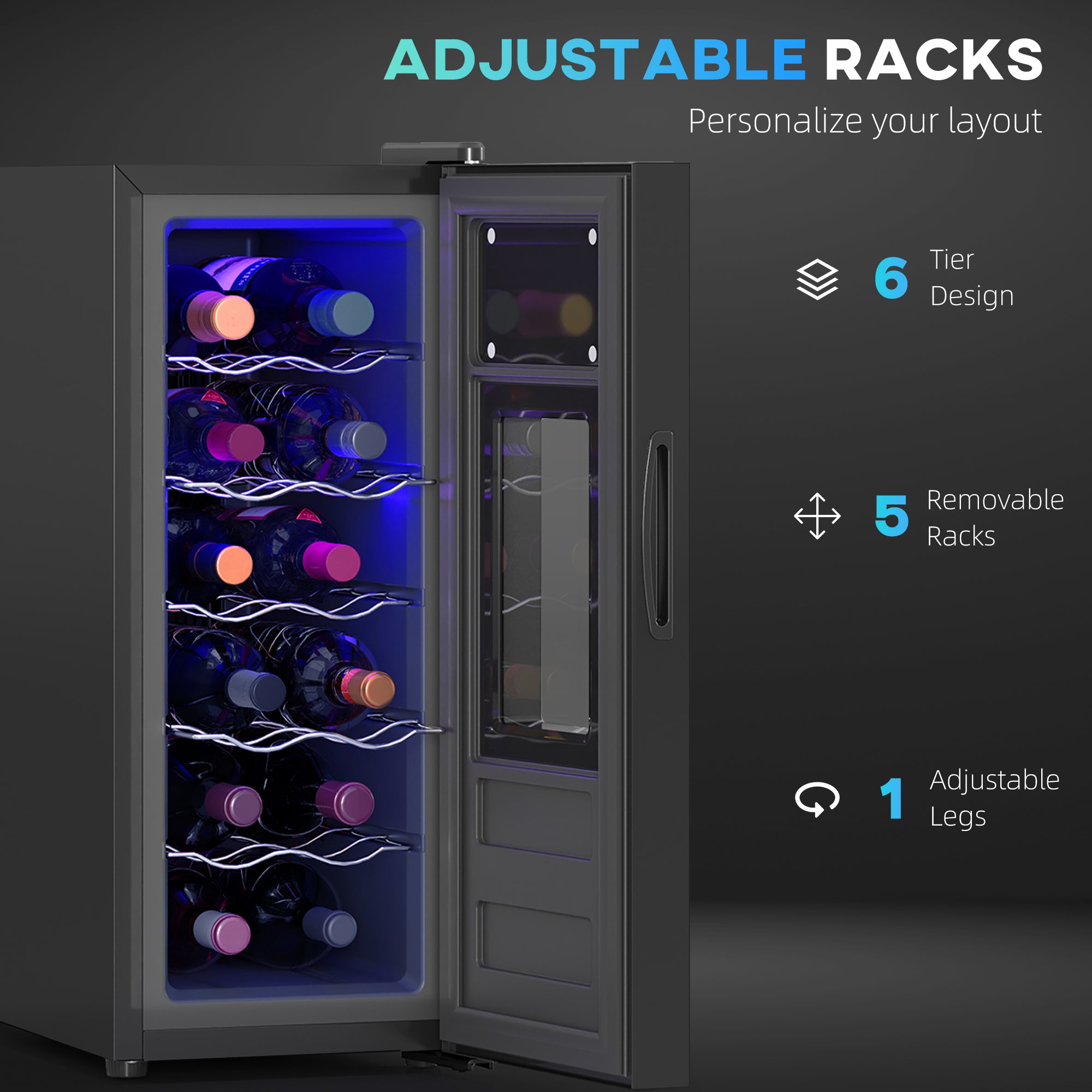 12 Bottle Wine Fridge - Under Counter Cooler Black-DECOROLALA