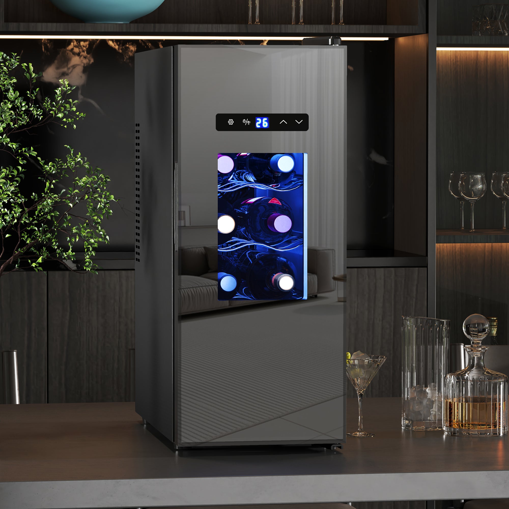12 Bottle Wine Fridge - Under Counter Cooler Black-DECOROLALA