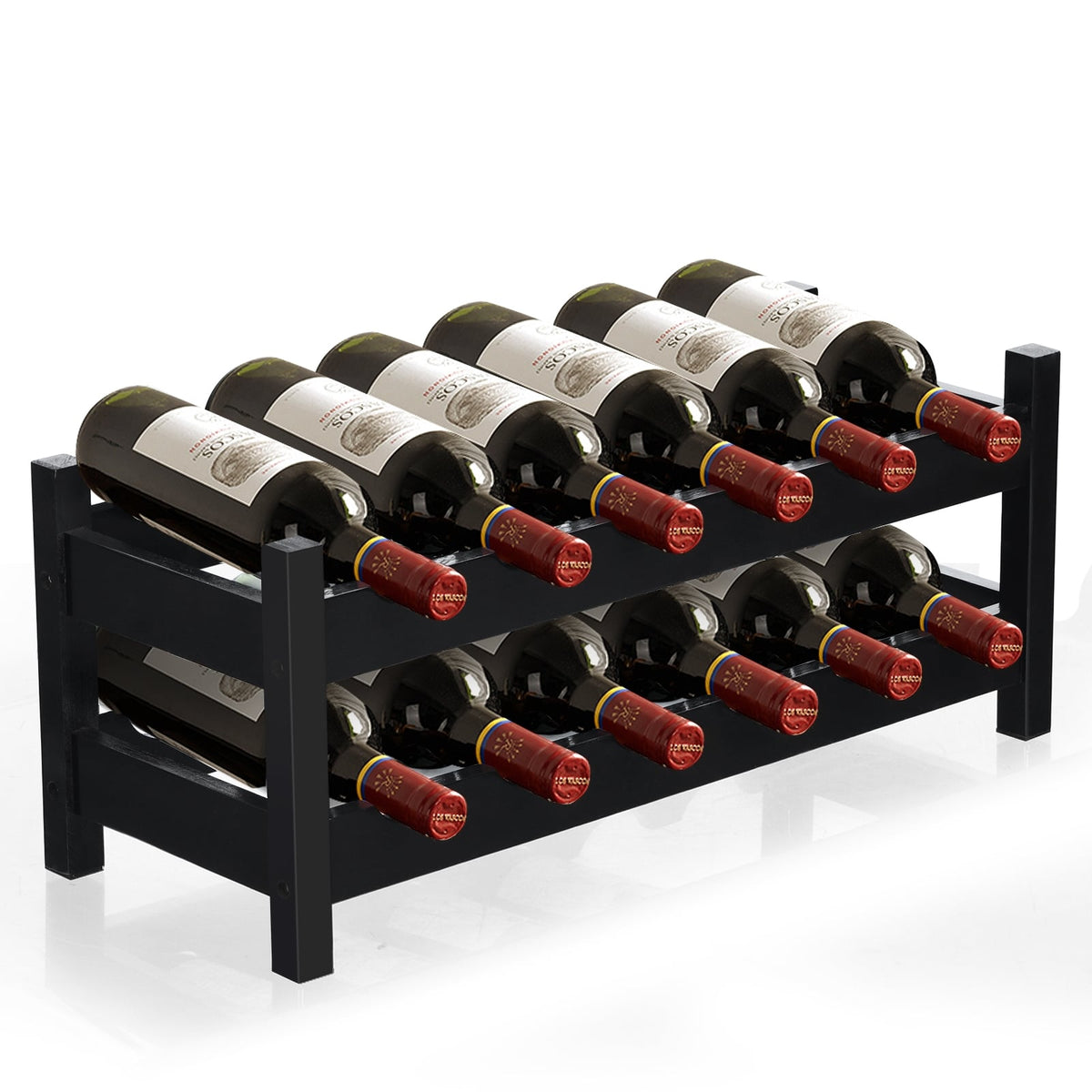 12 Bottles 2-Tier Bamboo Storage Shelf Wine Rack-Brown-Wine Racks-DECOROLALA
