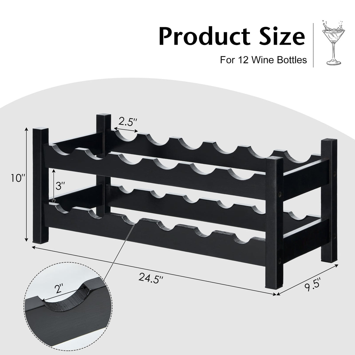 12 Bottles 2-Tier Bamboo Storage Shelf Wine Rack-Brown-Wine Racks-DECOROLALA