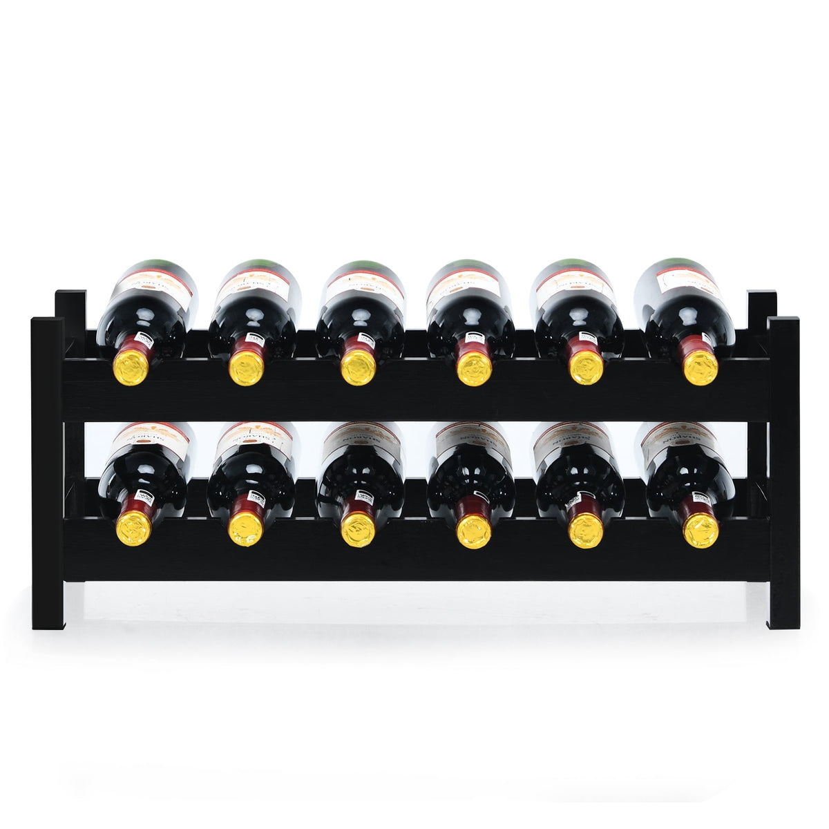 12 Bottles 2-Tier Bamboo Storage Shelf Wine Rack-Brown-Wine Racks-DECOROLALA