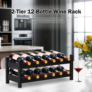 12 Bottles 2-Tier Bamboo Storage Shelf Wine Rack-Brown-Wine Racks-DECOROLALA