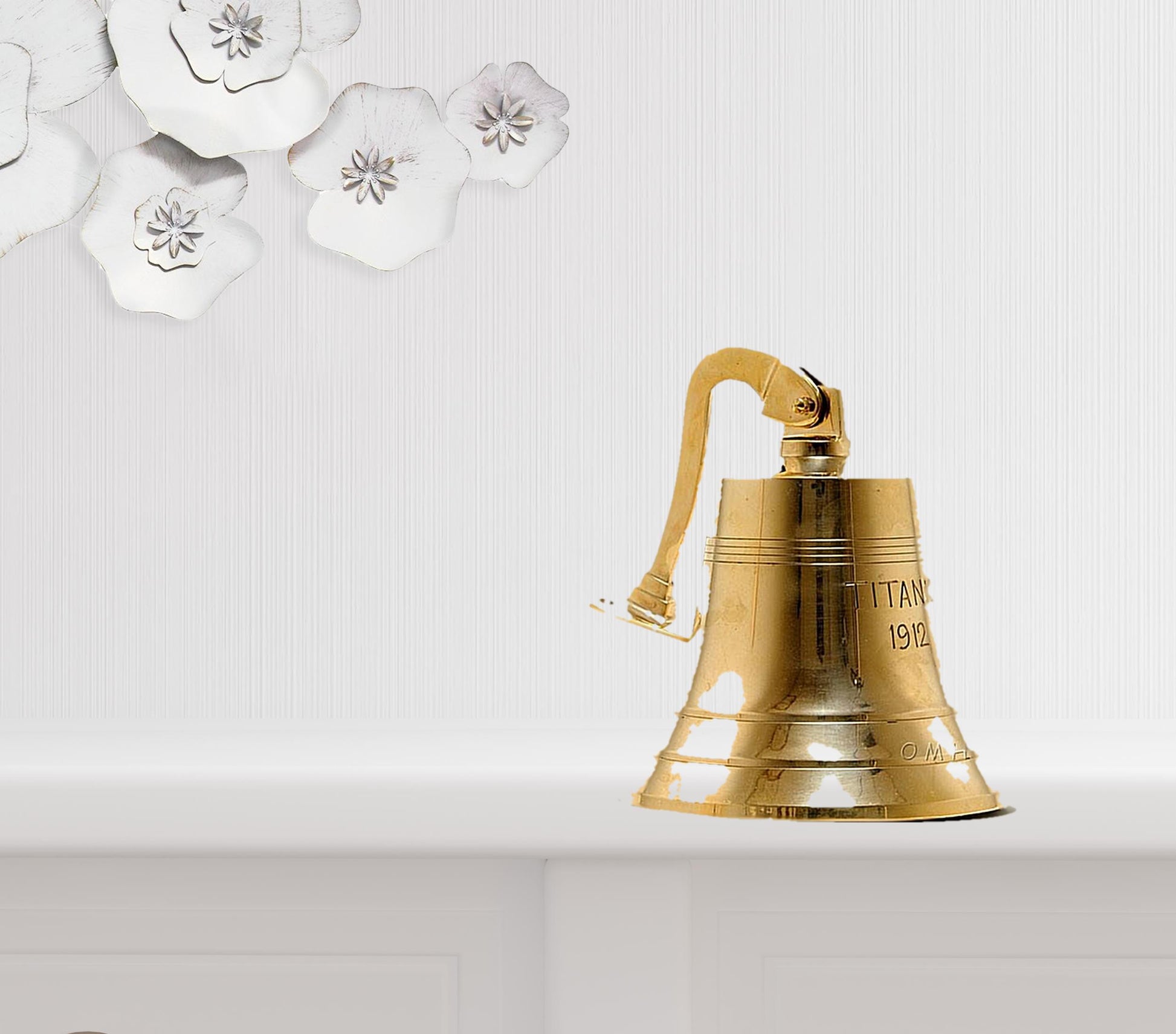 12" Brass Metal 1912 RMS Titanic Bell 8" Boat Hand Painted Decorative Boat-Sculptures-DECOROLALA