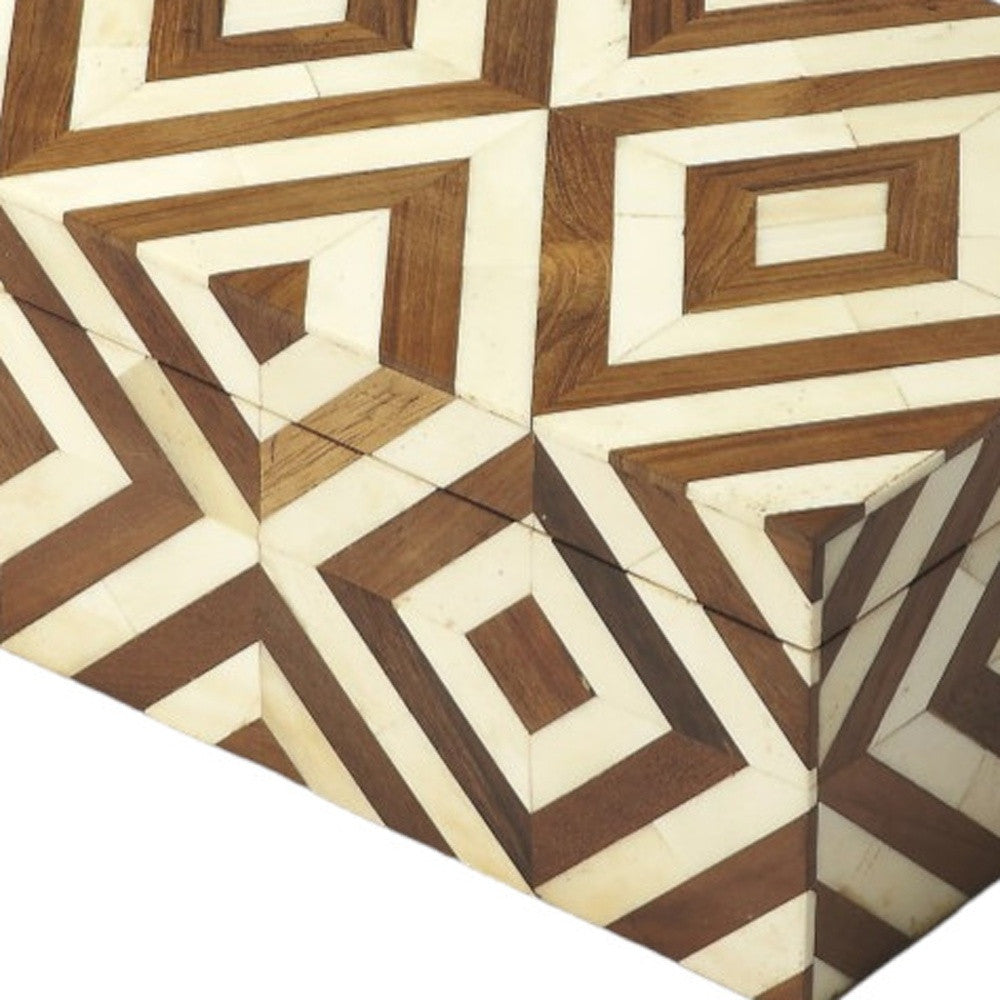 12" Brown And Ivory Bone Inlay And Solid Wood Box With Lid-Organizers-DECOROLALA