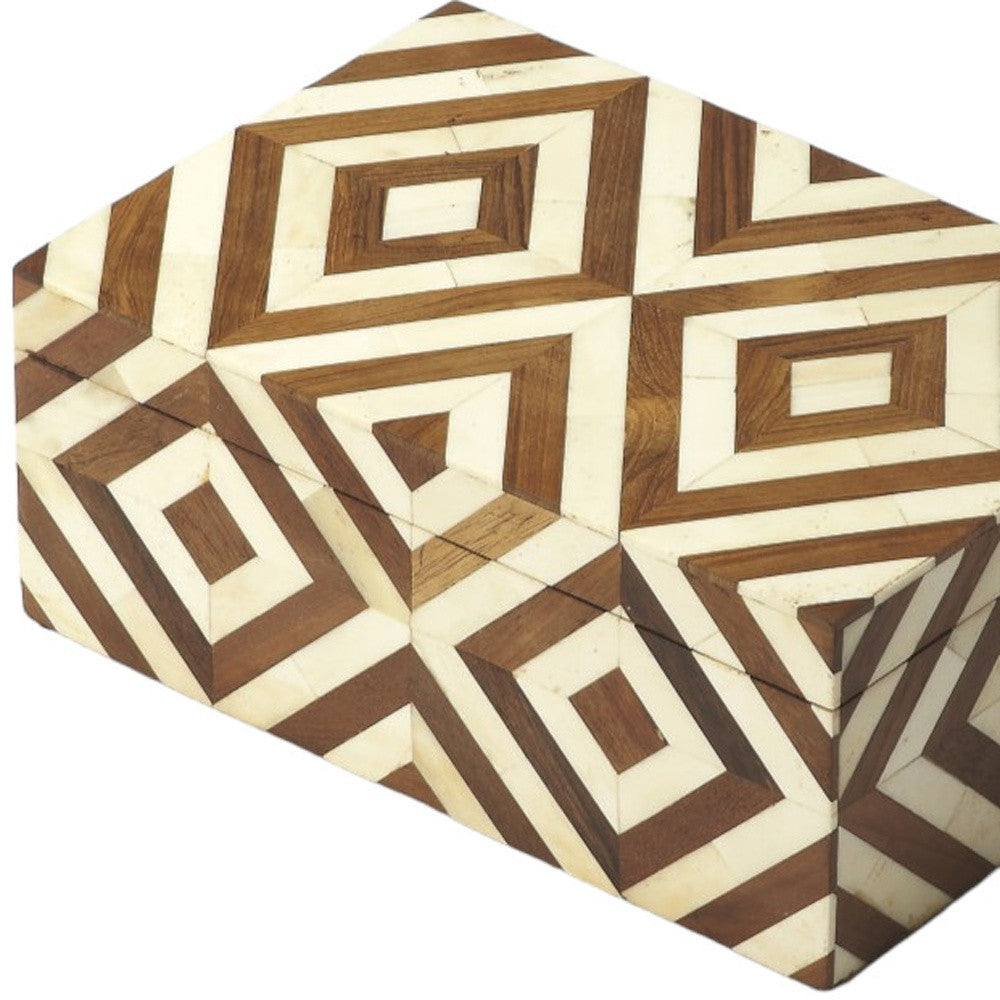 12" Brown And Ivory Bone Inlay And Solid Wood Box With Lid-Organizers-DECOROLALA