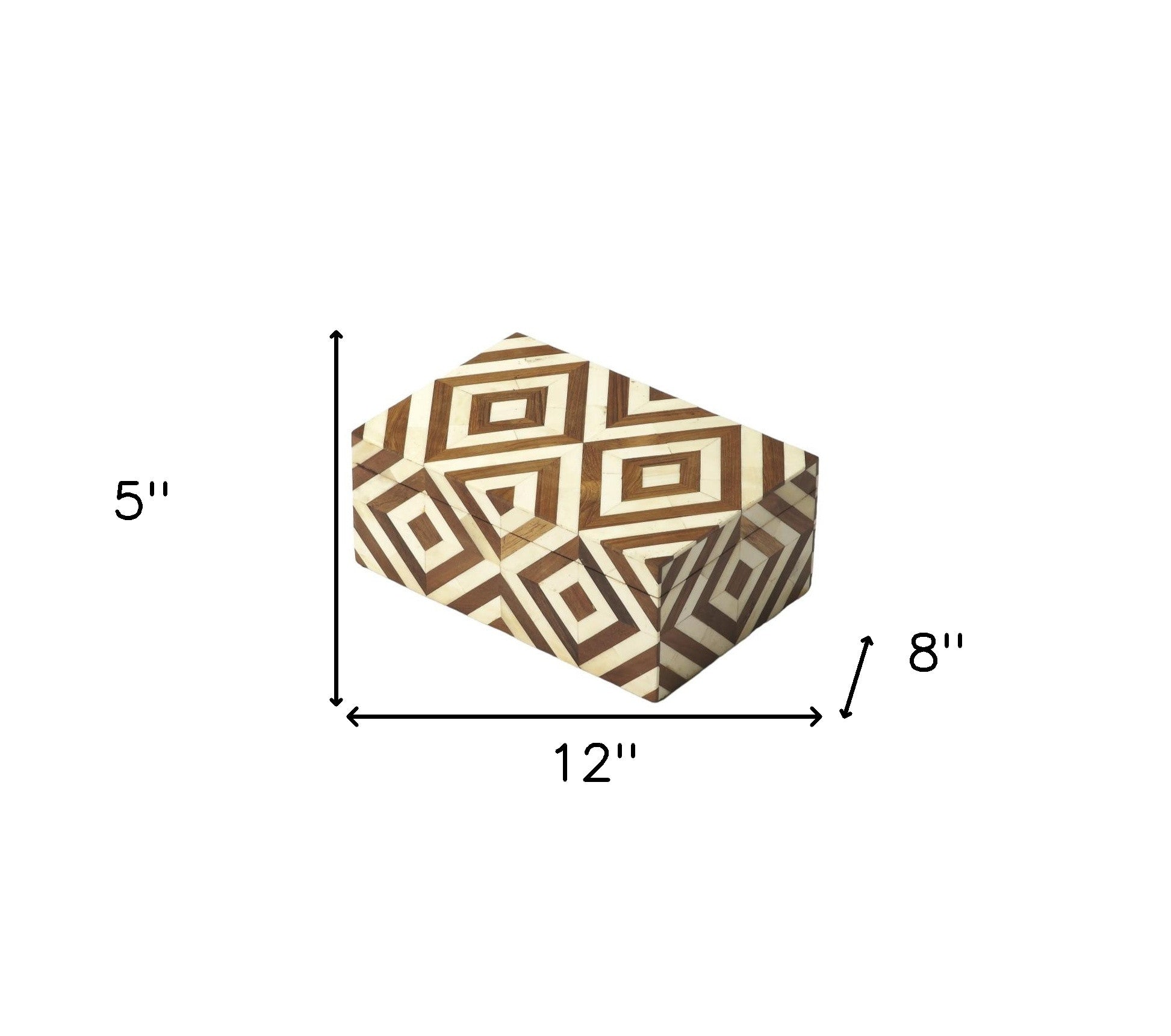 12" Brown And Ivory Bone Inlay And Solid Wood Box With Lid-Organizers-DECOROLALA