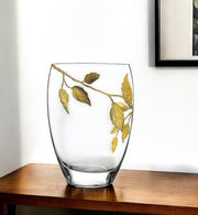 12" Clear And Gold Leaves Oval Crystal Glass Table Vase-Vases-DECOROLALA