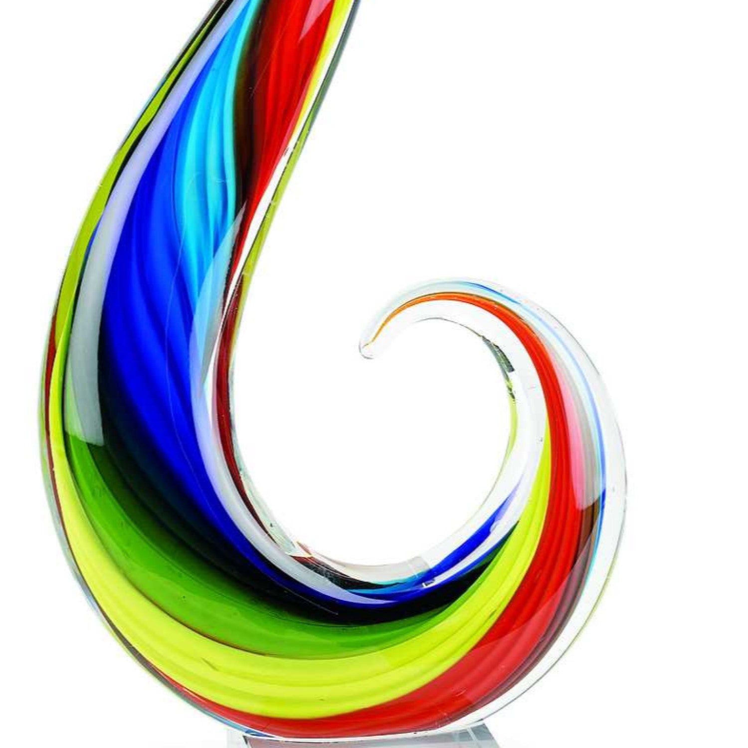 12" Clear Red Blue Yellow Murano Glass Modern Abstract Tabletop Sculpture-Sculptures-DECOROLALA