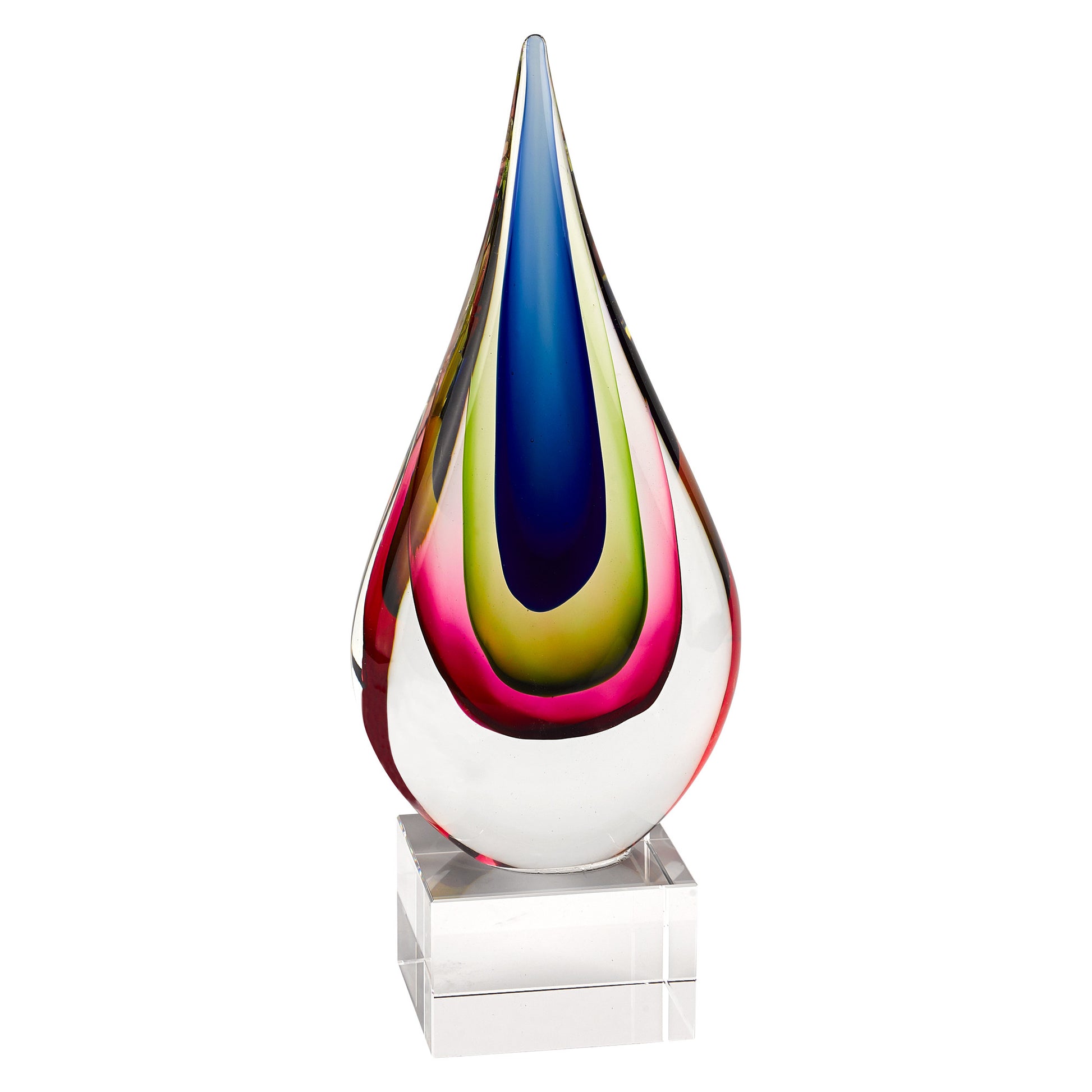 12" Clear Red Blue Yellow Murano Glass Modern Abstract Tabletop Sculpture-Sculptures-DECOROLALA