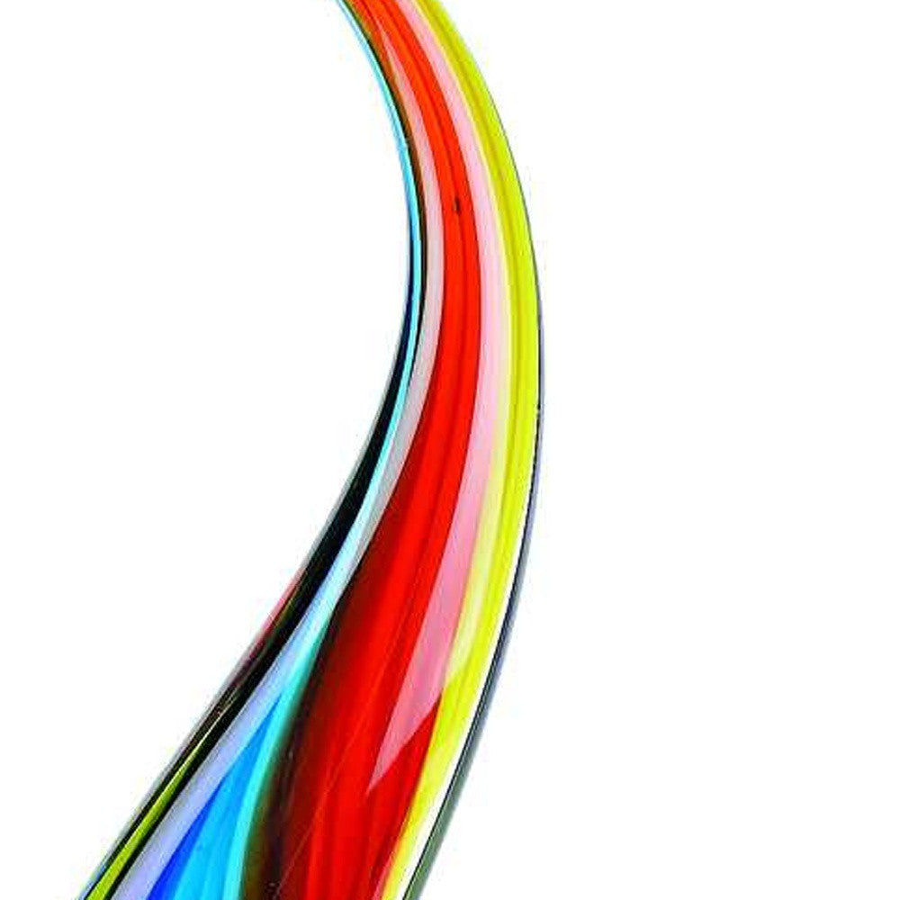 12" Clear Red Blue Yellow Murano Glass Modern Abstract Tabletop Sculpture-Sculptures-DECOROLALA