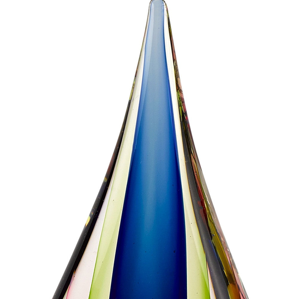 12" Clear Red Blue Yellow Murano Glass Modern Abstract Tabletop Sculpture-Sculptures-DECOROLALA